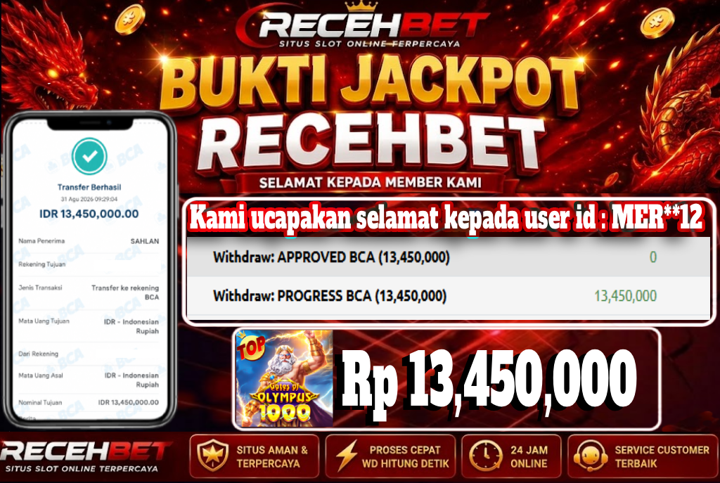 🏆 Terbukti Jackpot Gates Of Olympus x1000 Rp 13,450,000-, Di RECEHBET 🏆