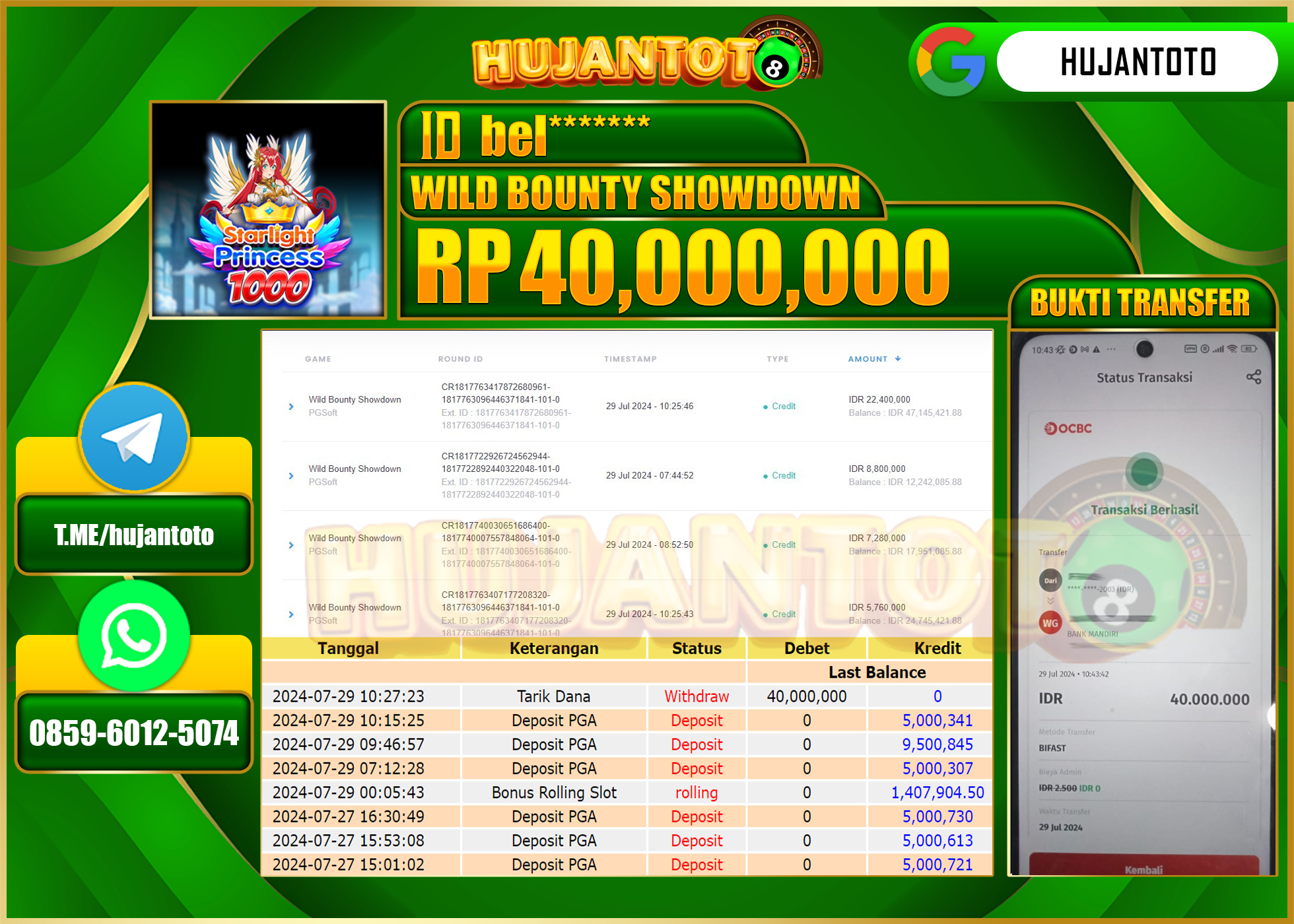 HUJANTOTO MENANG PERMAINAN SLOT STARLIGHT PRINCES 1000,  40.000.000 - LUNAS 
