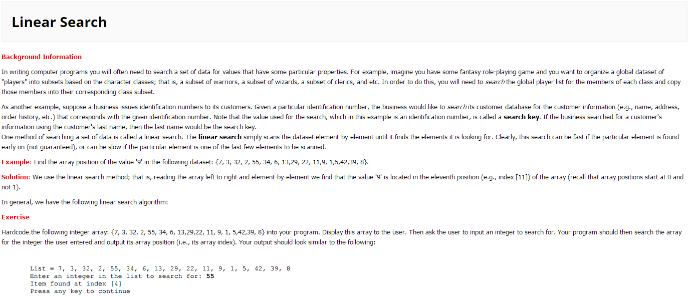 Simple Linear Search Algorithm, C++ : r/learnprogramming