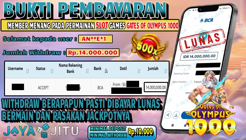 🏆 BUKTI KEMENANGAN GATES OF OLYMPUS 1000 MEMBER  JAYAJITU🏆