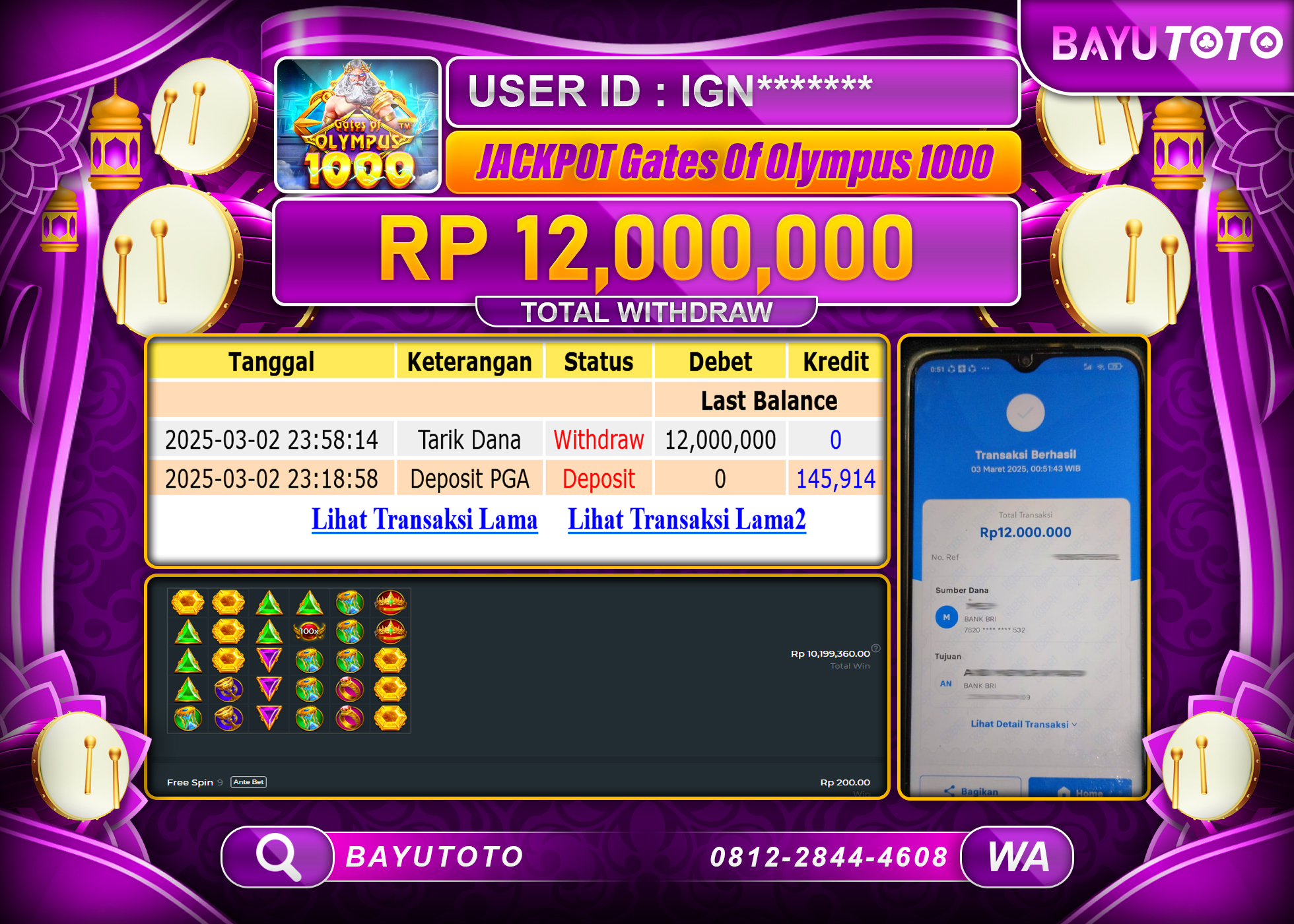 BAYUTOTO JACKPOT DIGATES OLYMPUS Rp.12.000.000 LUNAS