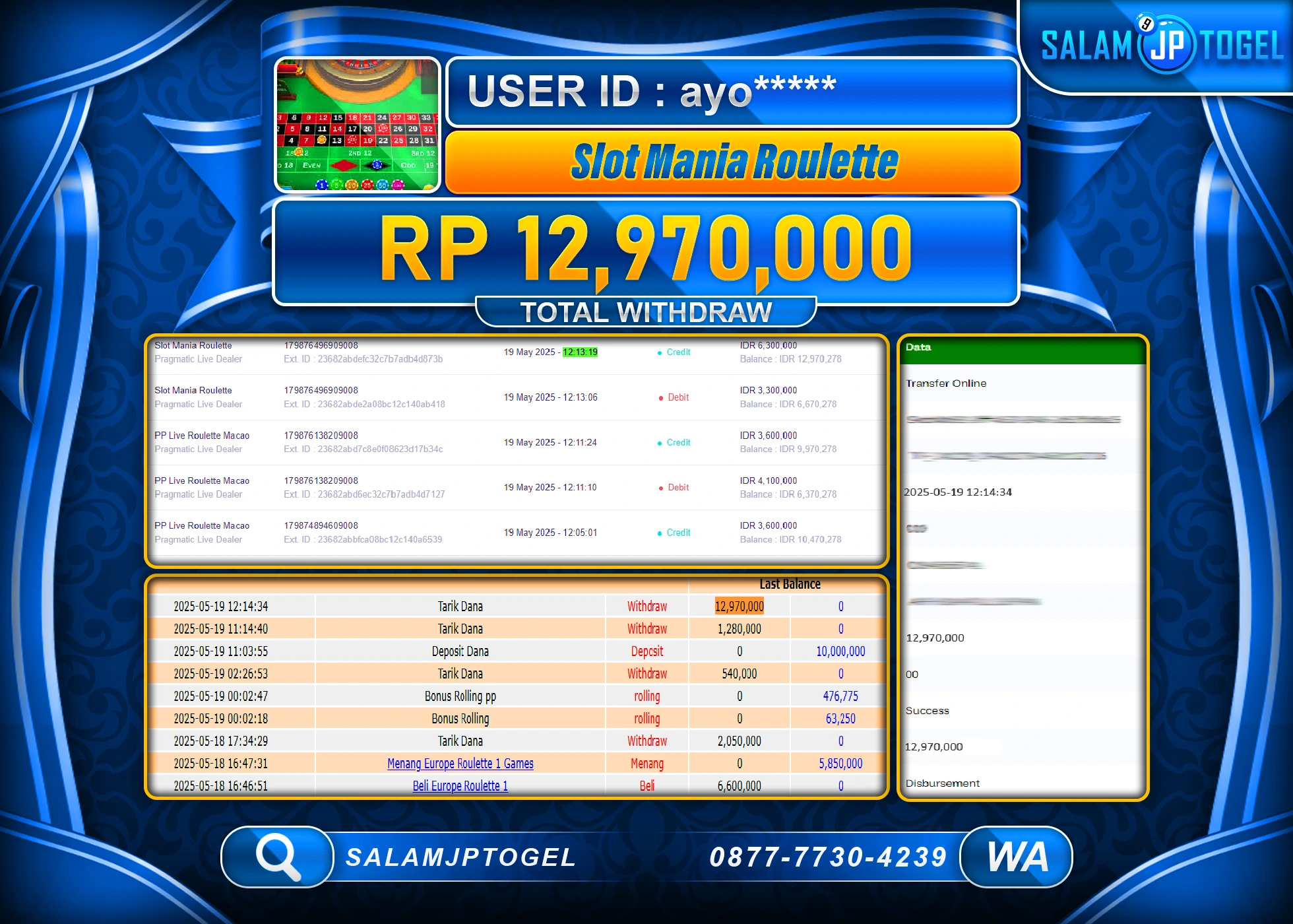 SALAMJPTOGEL MENANG SLOT MANIA ROULATTE Rp.12,970,000 LUNAS