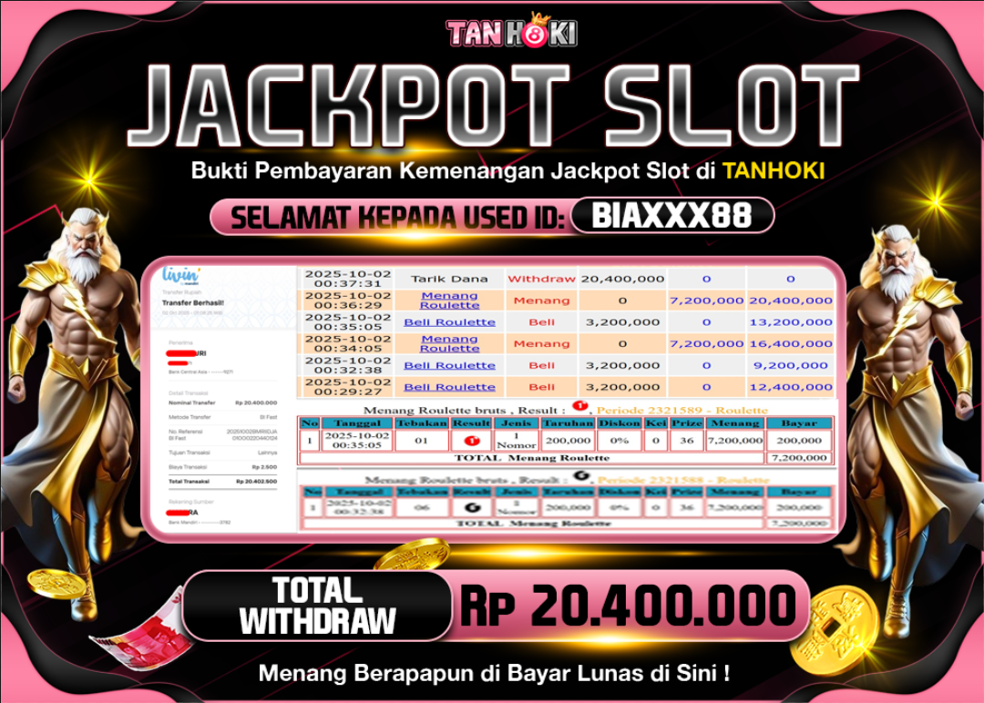 TANHOKI JACKPOT LIVE GAMES ROULETTE Rp.20.400.000,- LUNAS