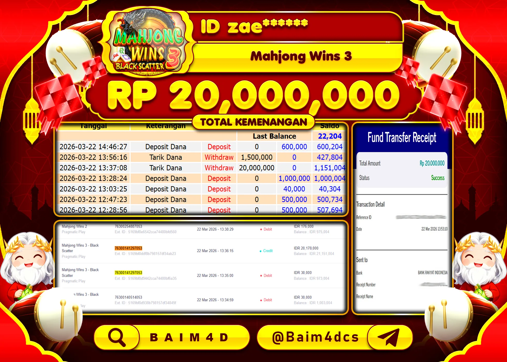 BAIM4D JACKPOT MAHJONG WINS 3  Rp.20,000,000 - LUNAS