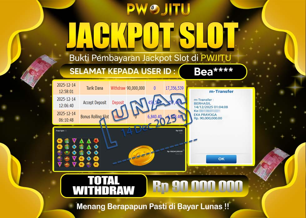 PWJITU JACKPOT SLOT Gates Of Olympus Rp.90.000.000,- LUNAS
