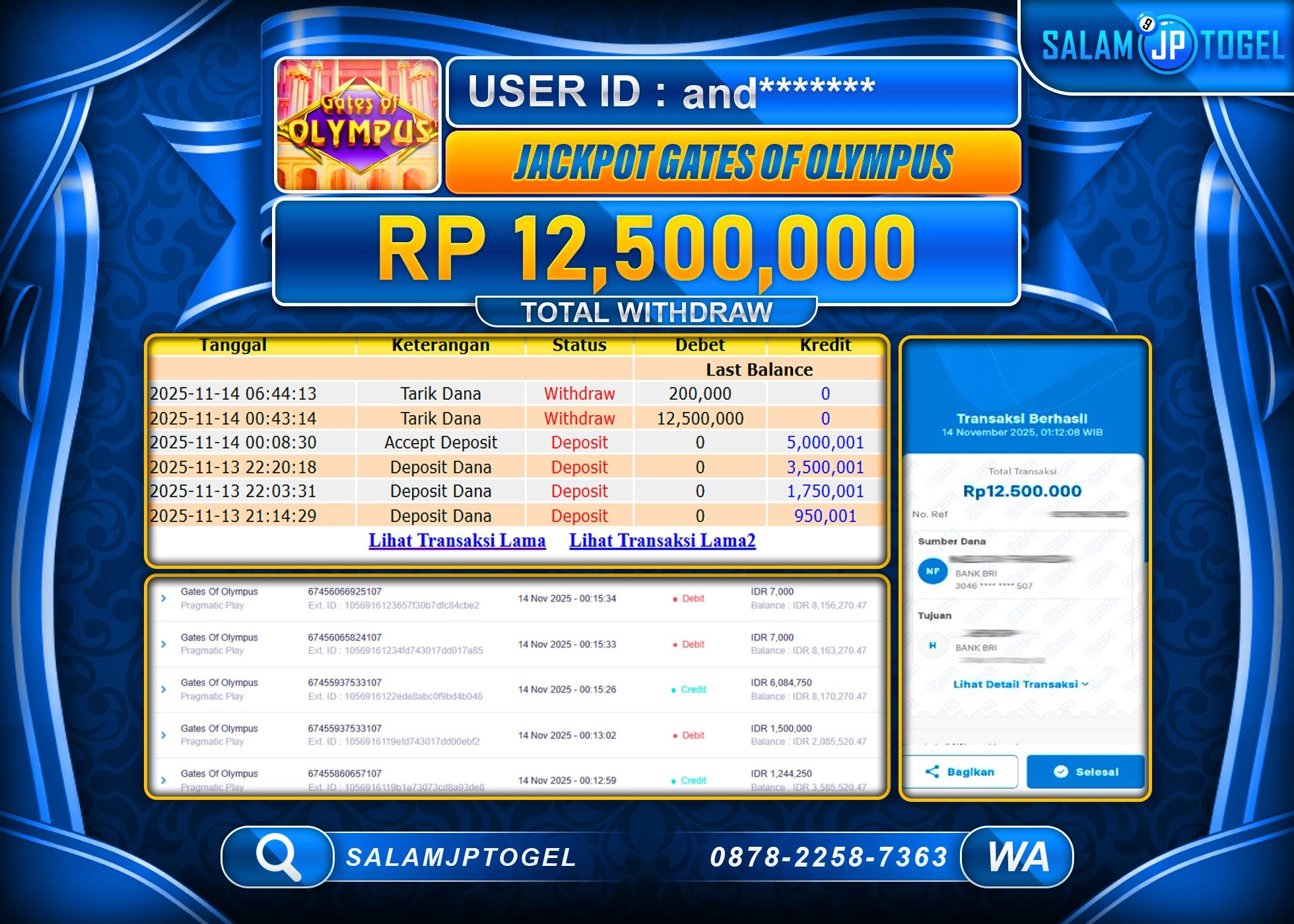 SALAMJPTOGEL MENANG SLOT GATES OF OLYMPUS Rp.12,500,000  - LUNAS