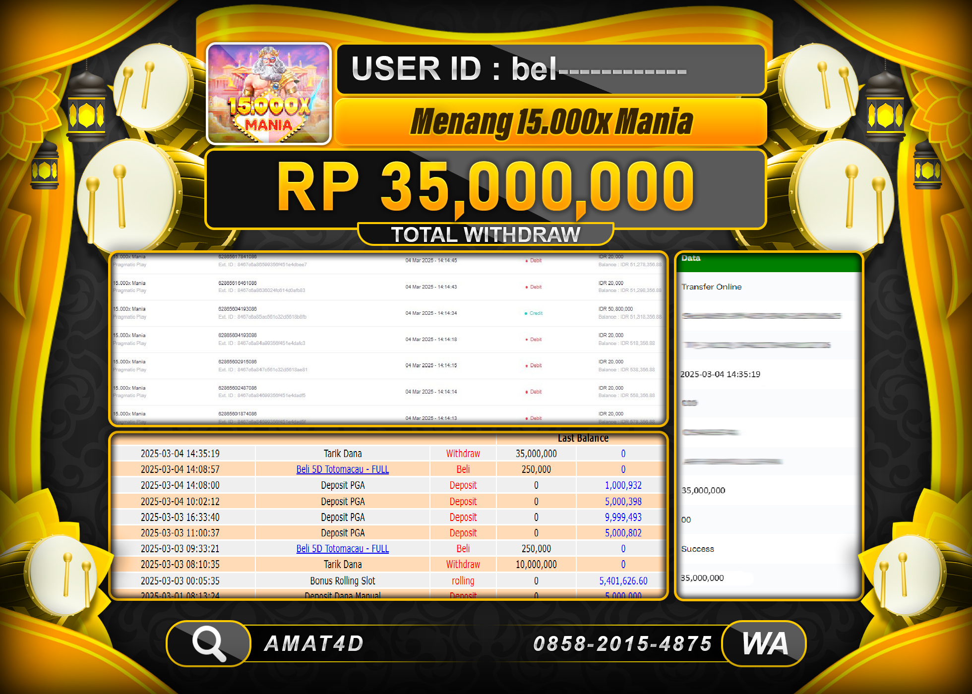 AMAT4D KEMENANGAN 15.000X MANIA Rp.35.000.000 BERHASIL TERBAYAR LUNAS