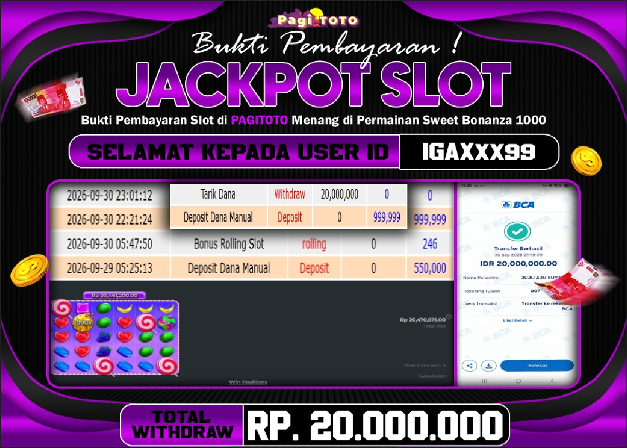 HAPPY JACKPOT MEMBER PAGITOTO SLOT SWEET BONANZA 1000 Rp 20.000.000-, - LUNAS