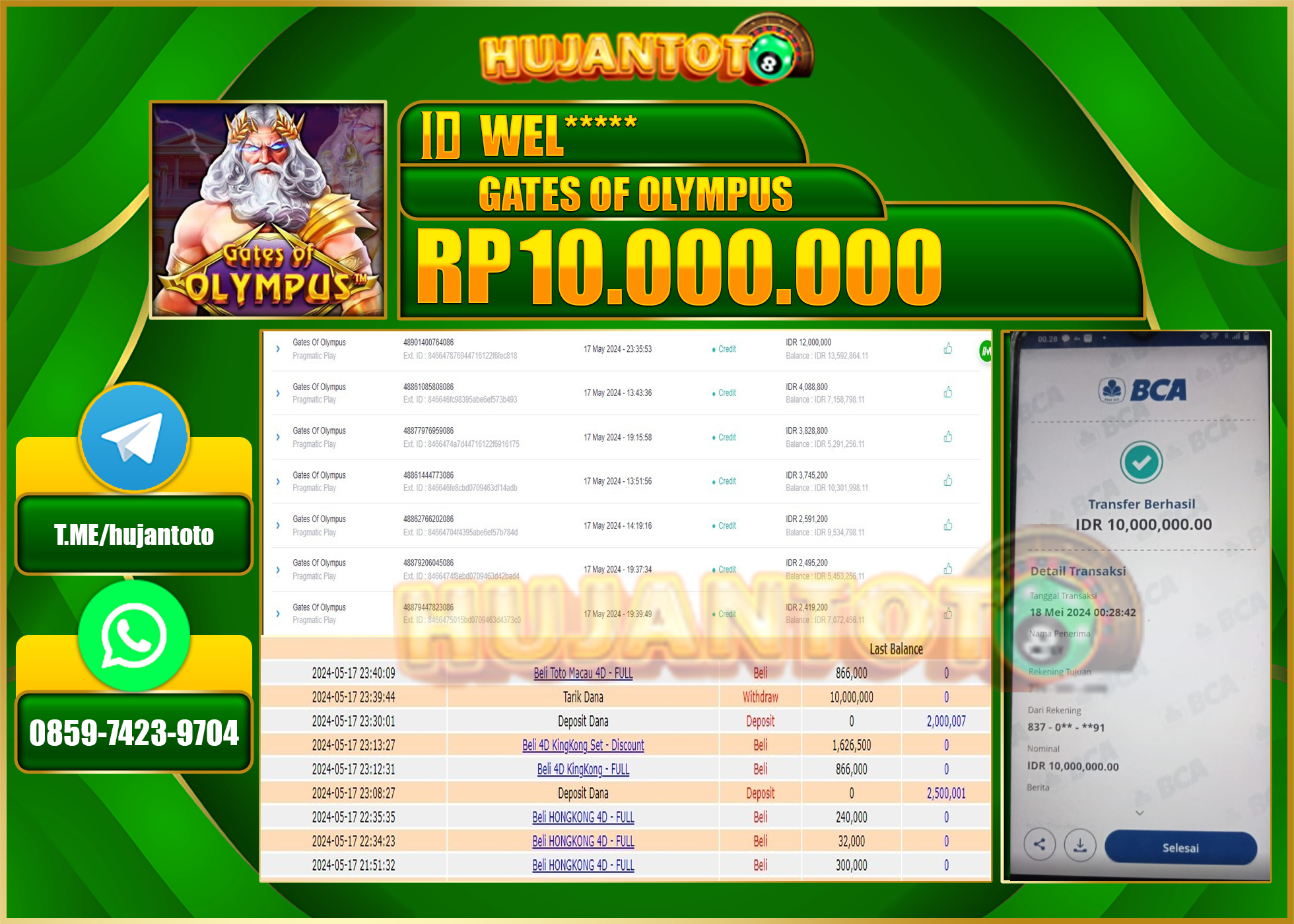 HUJANTOTO MENANG SLOT GATES OF OLYMPUS 10,000,000 - LUNAS 