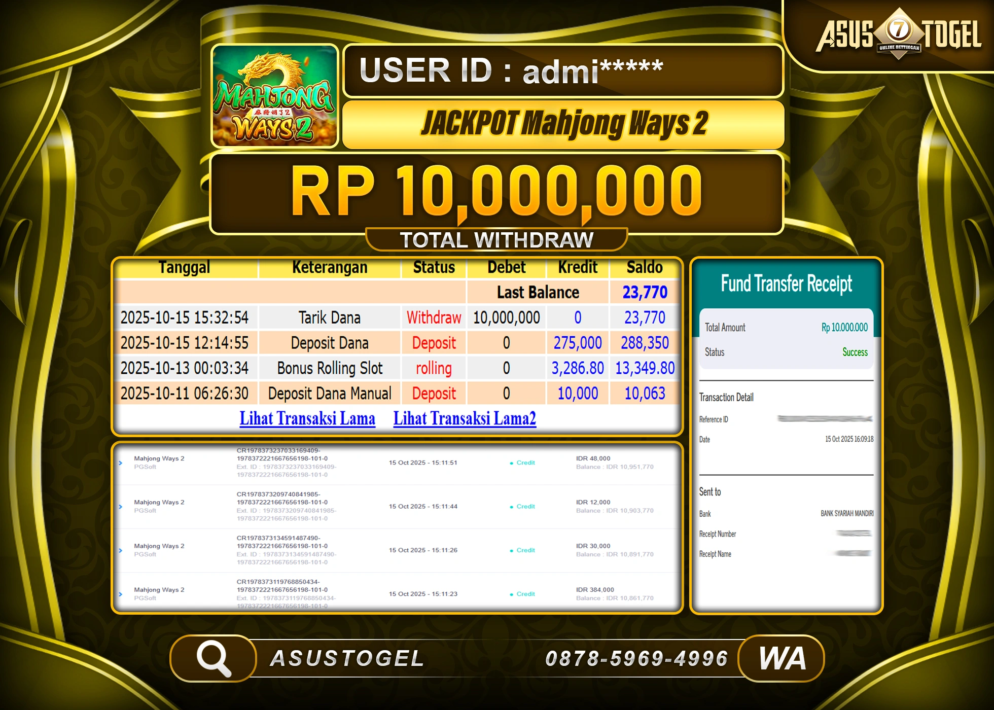 ASUSTOGEL KEMENANGAN DI SLOT MAHJONG WAYS 2 SEBESAR 10,000,000- RUPIAH LUNAS