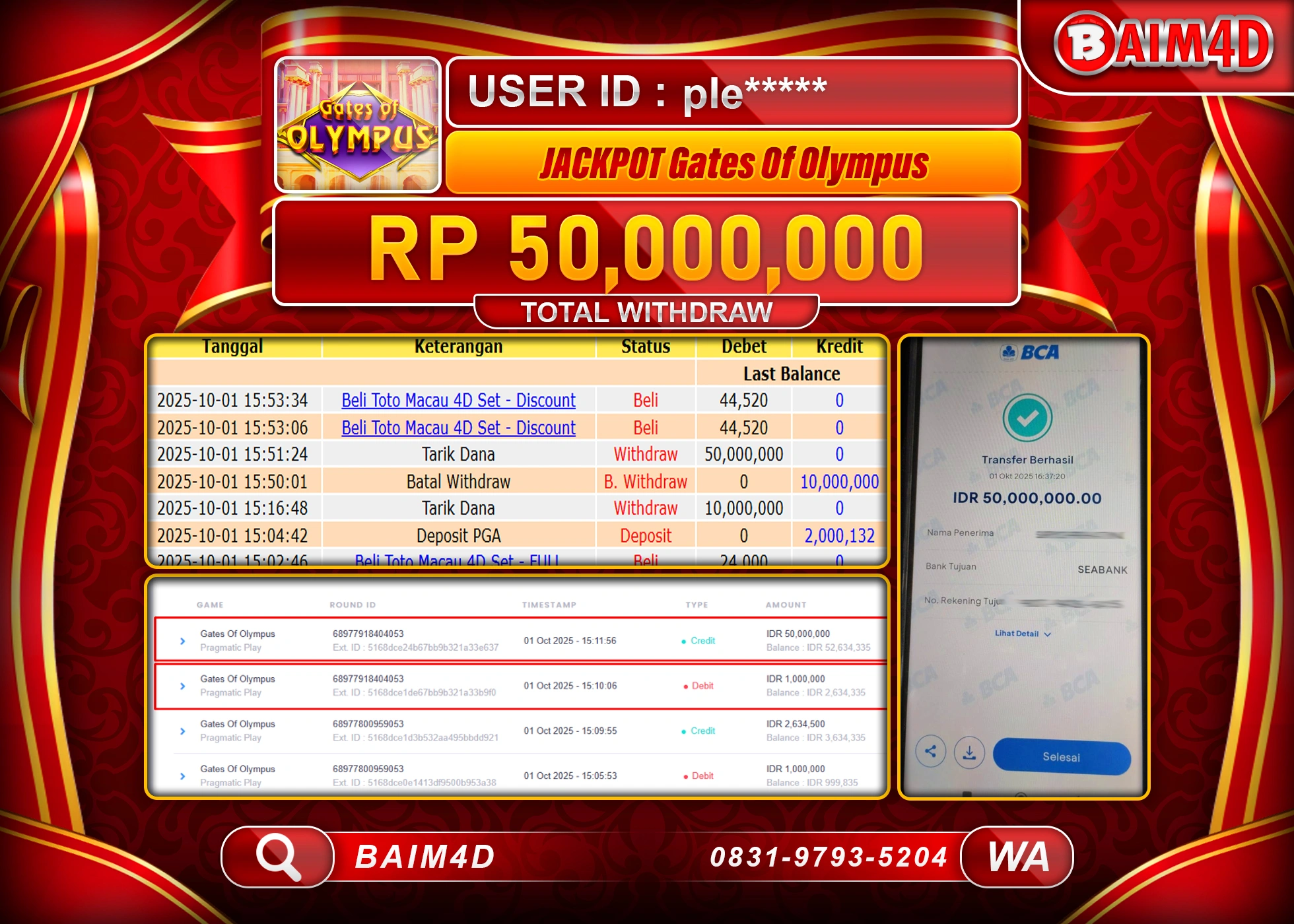 BAIM4D JACKPOT SLOT GATES OF OLYMPUS  Rp.50,000,000.- LUNAS