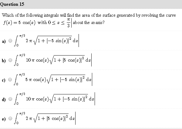 Solved Which of the following integrals will find the area | Chegg.com