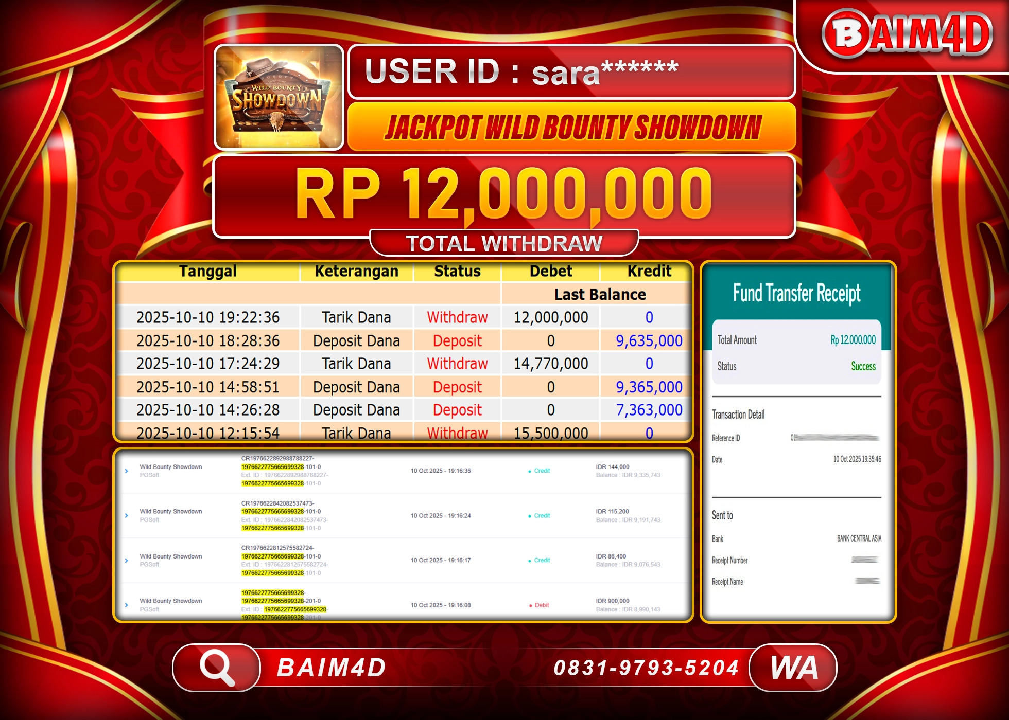 BAIM4D JACKPOT SLOT WILD BOUNTY SHOWDOWN  Rp.12,000,000.- LUNAS