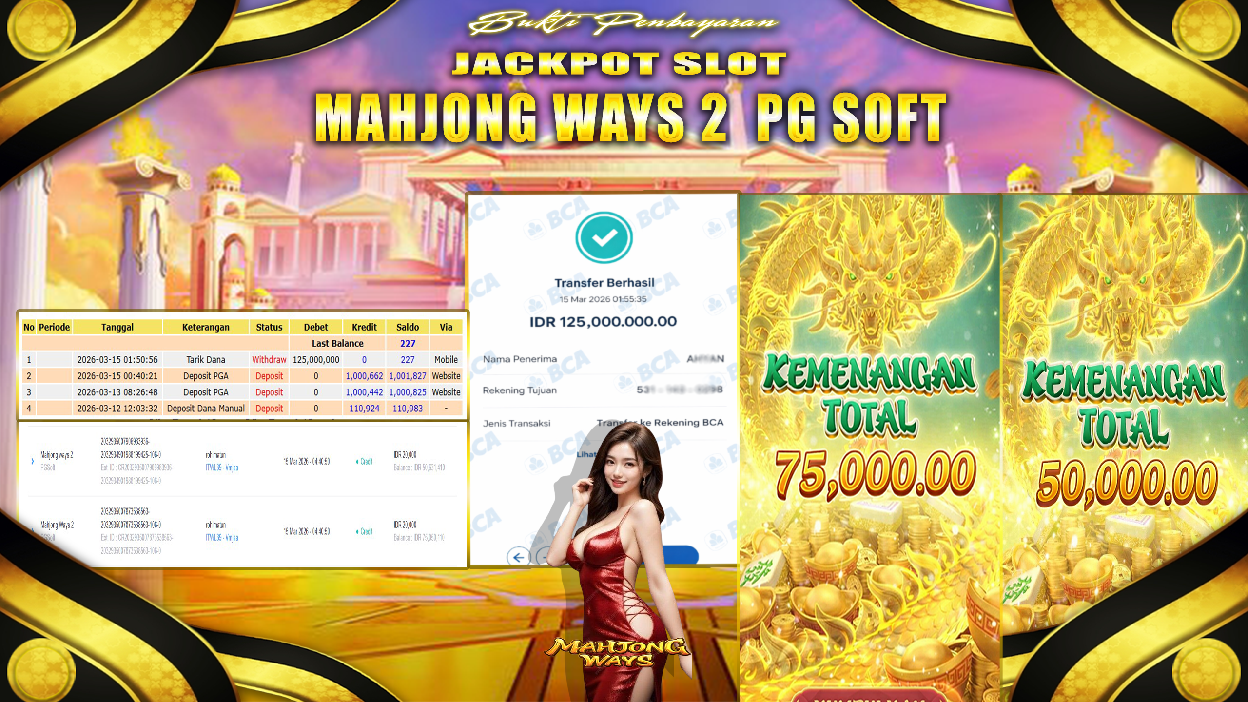BOBATOTO JACKPOT SLOT MAHJONG WAYS 2  PG SOFT Rp.125,000,000,- LUNAS!!