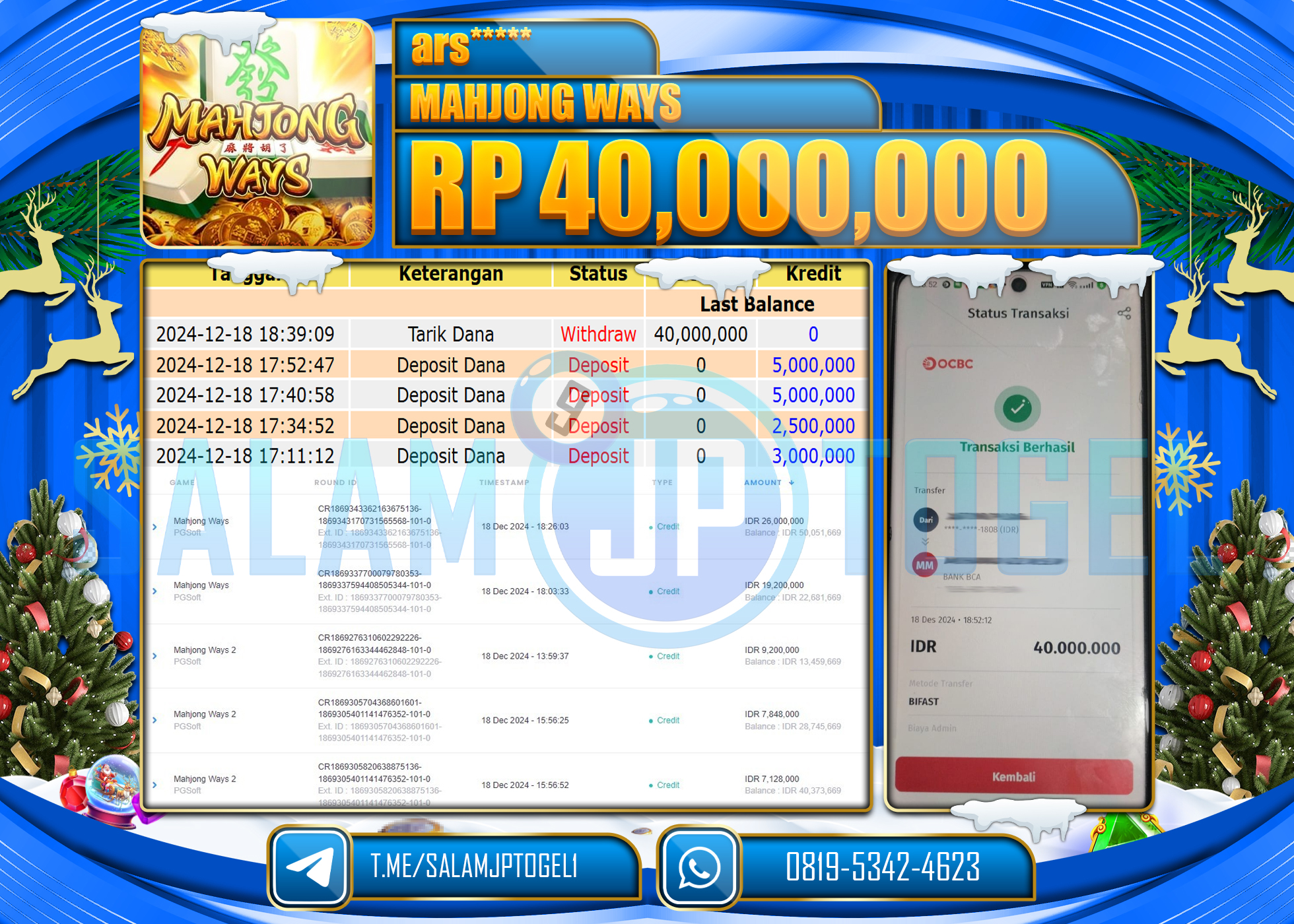 SALAMJPTOGEL MENANG  SLOT MAHJONG WAYS PG SOFT Rp.40,000,000 LUNAS