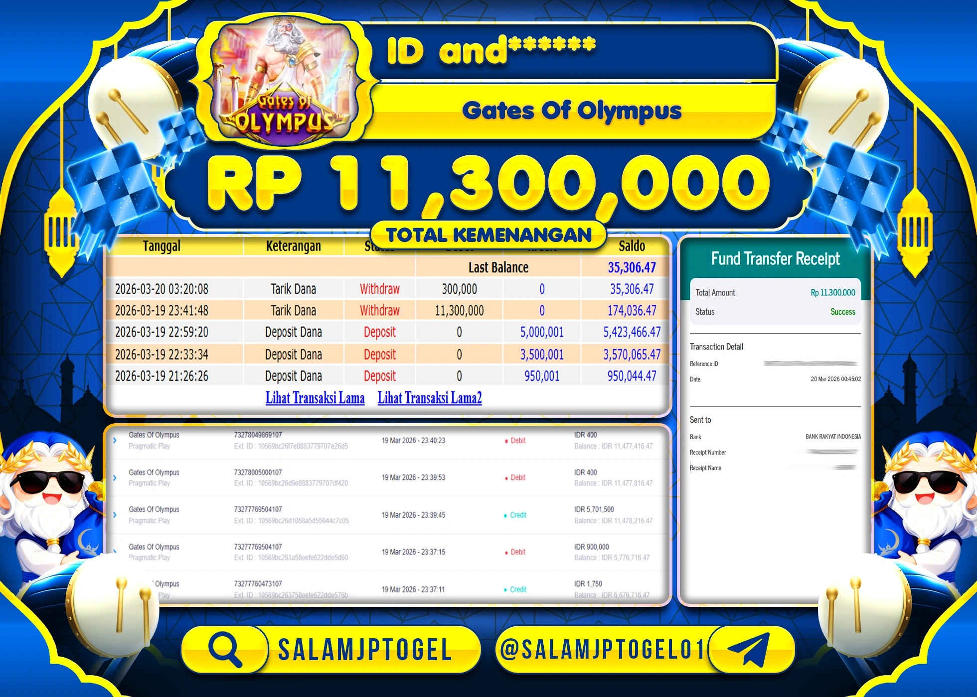 SALAMJPTOGEL  MENANG JACKPOT SLOT GATE OF OLYMPUS Rp.11,300,000 - LUNAS