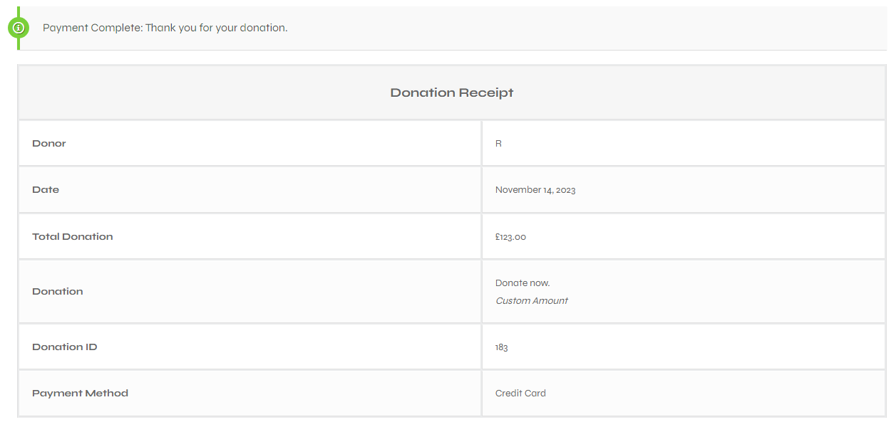 Screenshot of payment confirmation and donation receipt from ICJP.