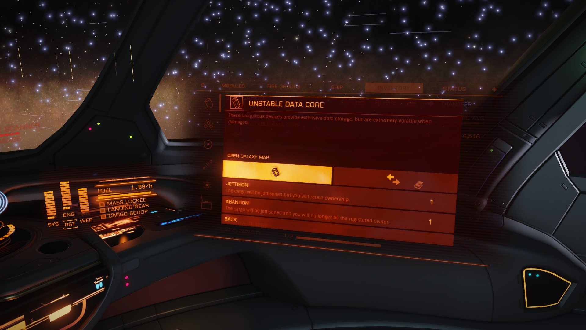Unstable Data core in ship's cargo