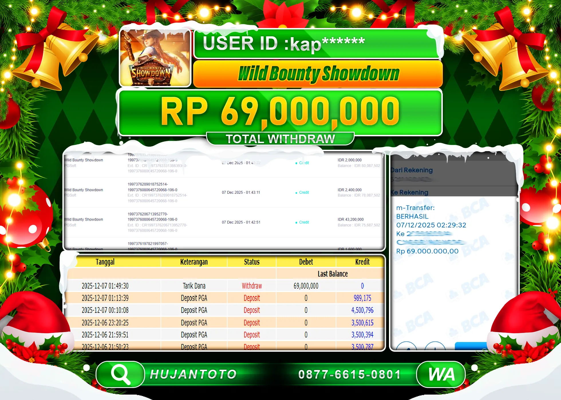 HUJANTOTO - BUKTI JACKPOT MENANG SLOT WILD BOUNTY SHOWDOW Rp.69,000,000 - TERBAYAR LUNAS
