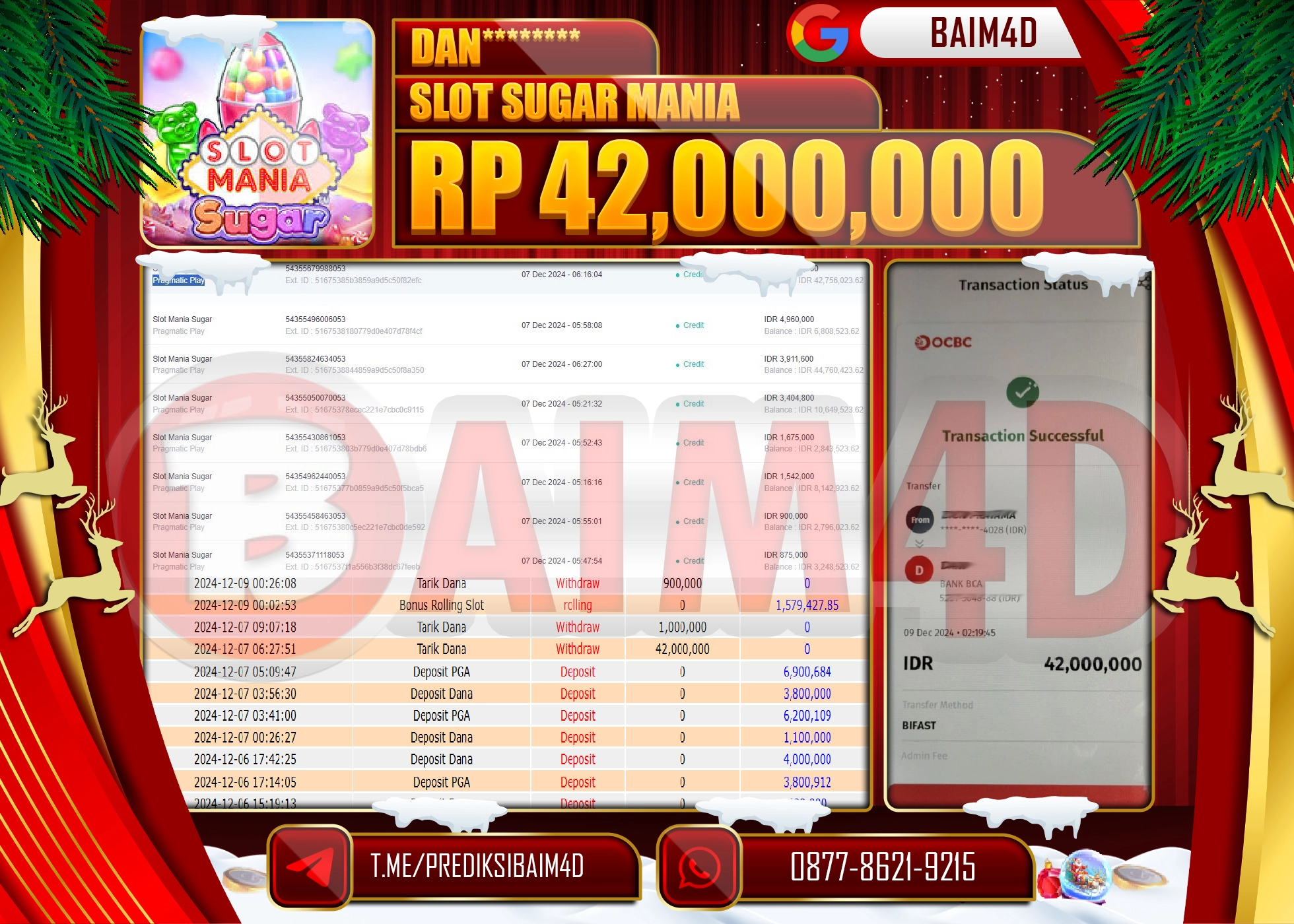 BAIM4D JACKPOT SLOT Mania Sugar Rp.42,000,000.- LUNAS