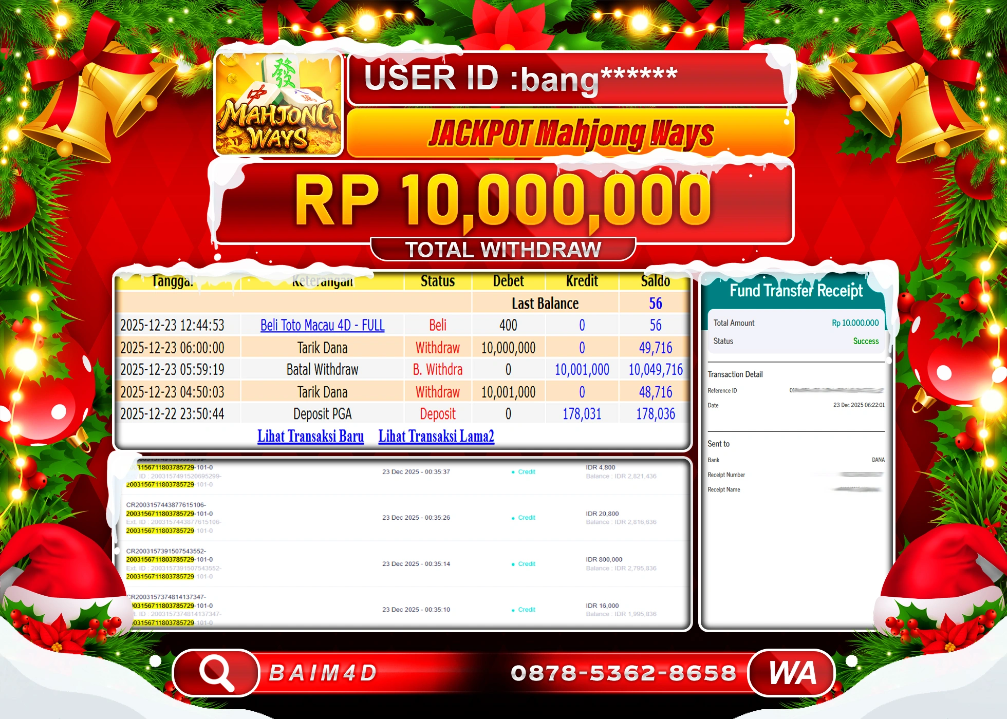 BAIM4D JACKPOT  SLOT MAHJONG WAYS  Rp.10,000,000 - LUNAS