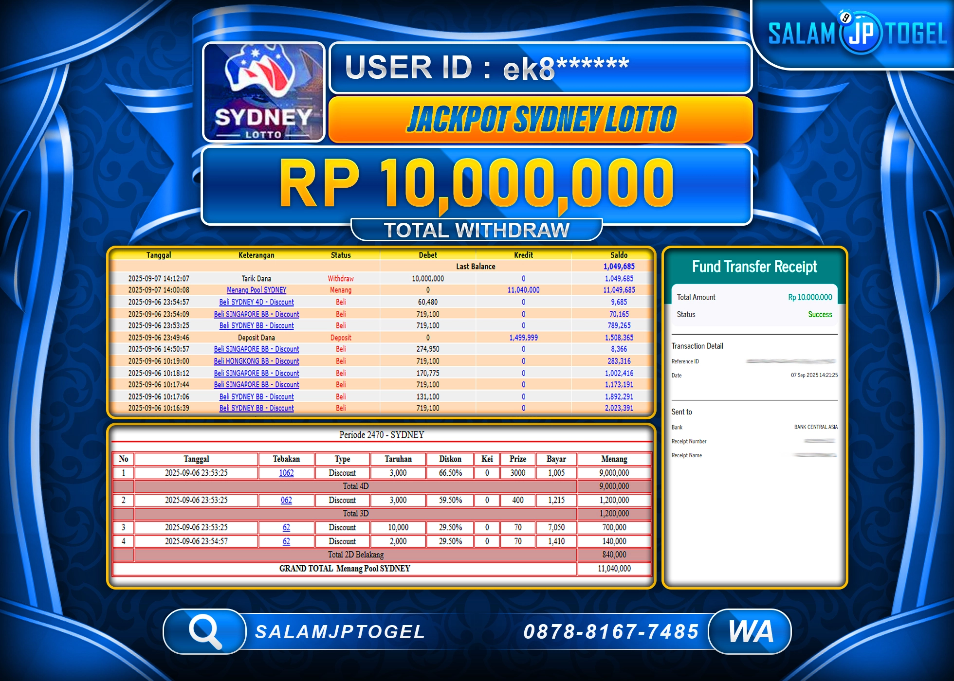 SALAMJPTOGEL MENANG TOGEL SYDNEY LOTTO  Rp.10,000,000