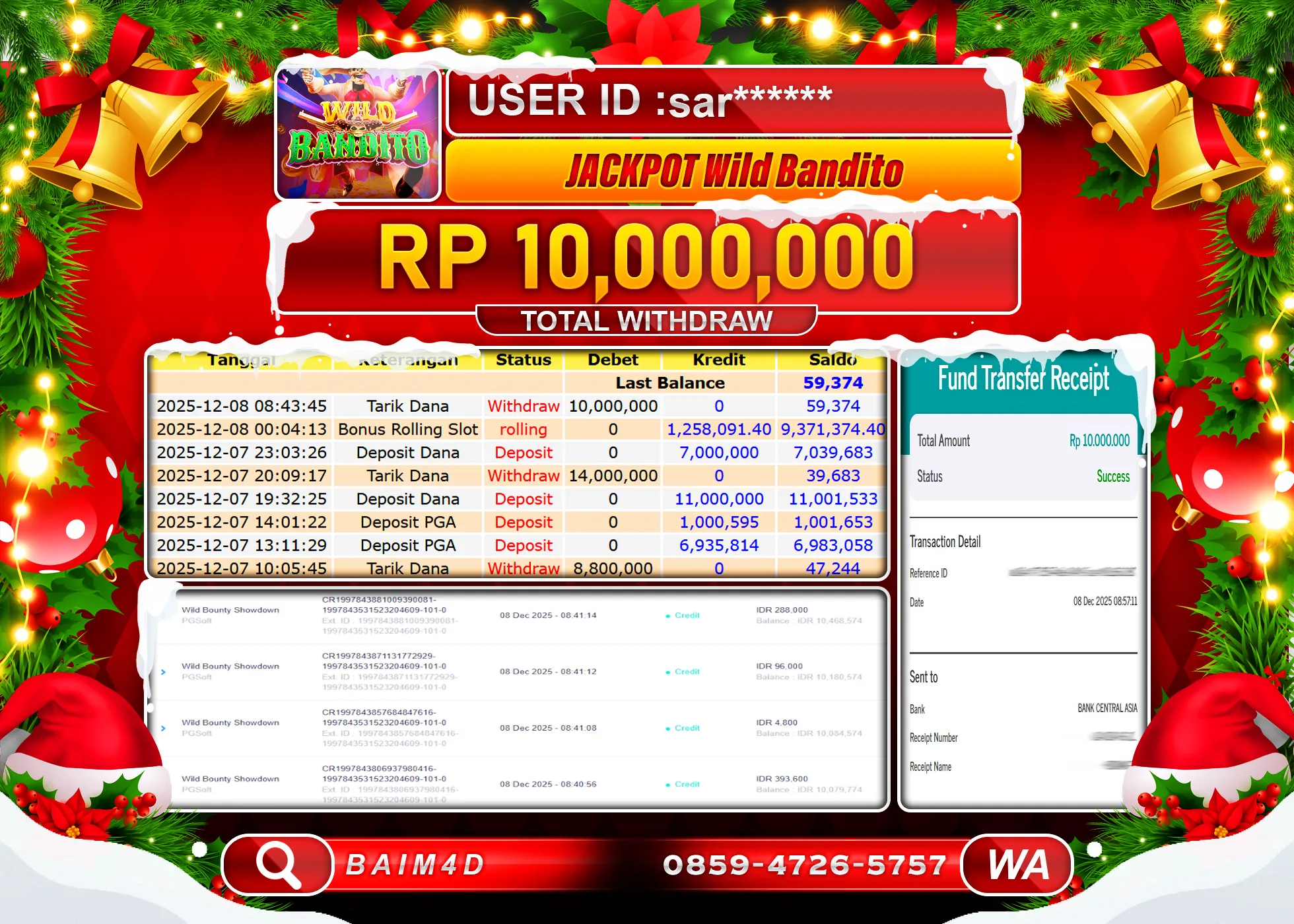 BAIM4D JACKPOT SLOT WILD BANDITO PG SOFT Rp.10,000,000 - LUNAS