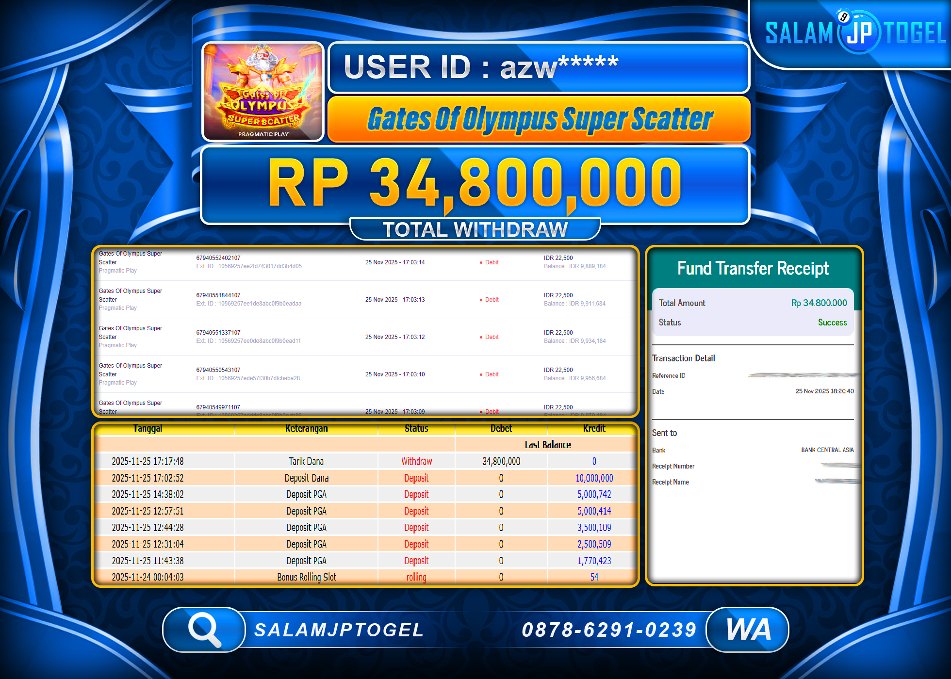 SALAMJPTOGEL WIN GATES OF OLYMPUS SS  Rp.34,800,000  - LUNAS