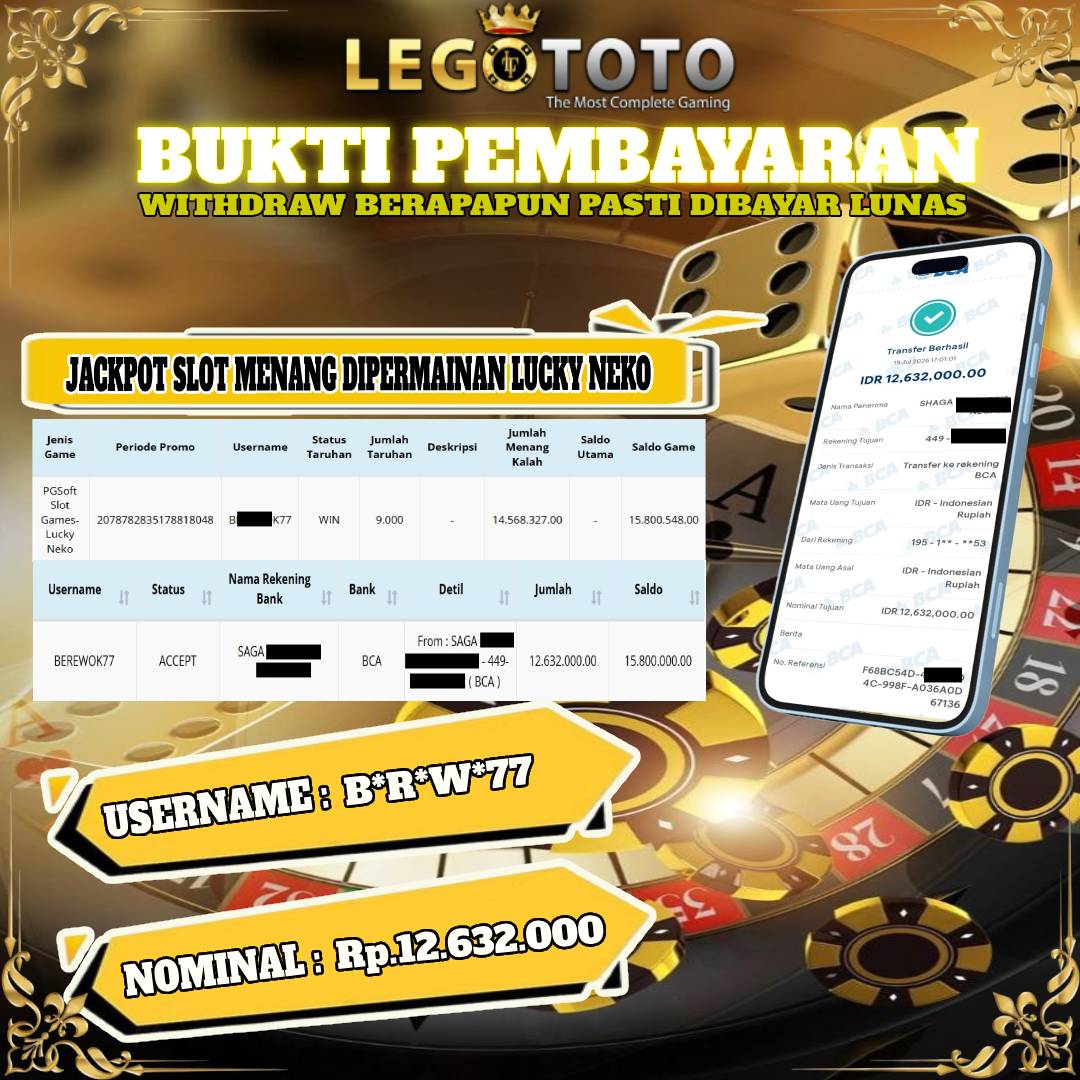  🏆 BUKTI KEMENANGAN MEMBER LEGOTOTO LUCKY NEKO  🏆