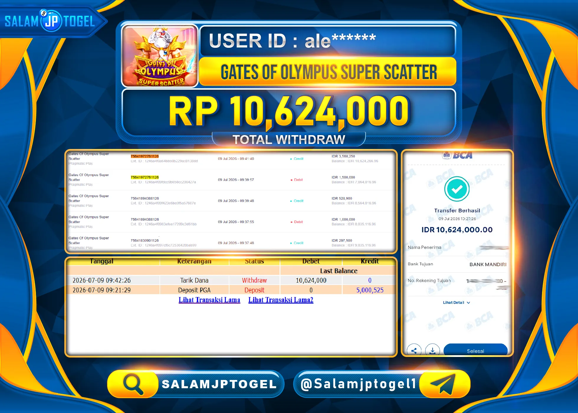 SALAMJPTOGEL JACKPOT MENANG GATES OF OLYMPUS SUPER SCATTER Rp.10,624,000 - LUNAS