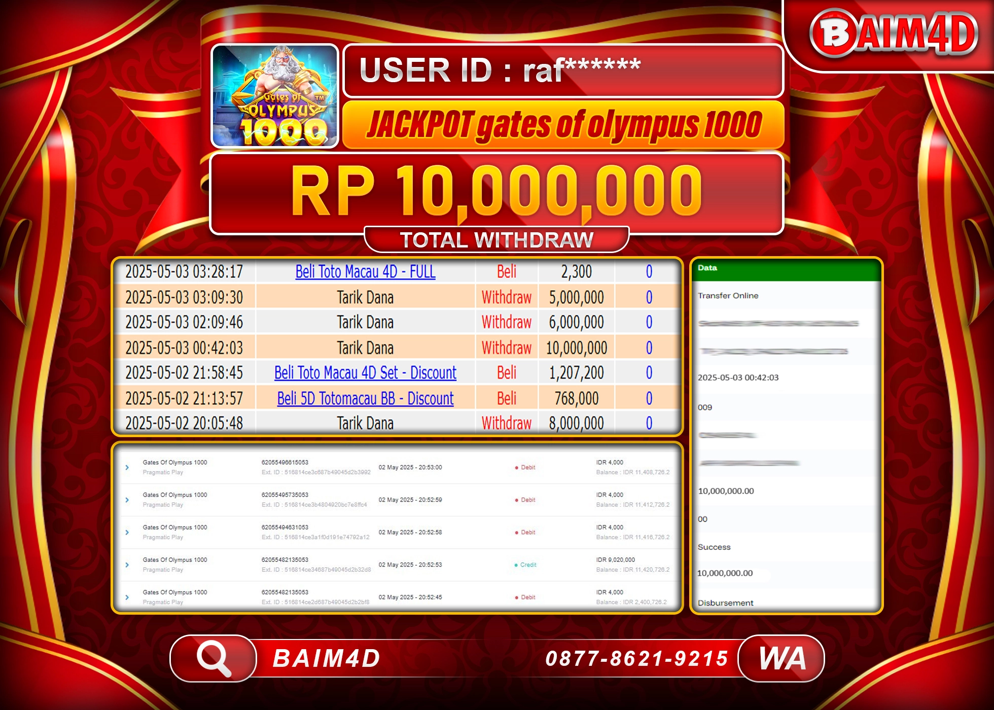 BAIM4D JACKPOT  GATES OF OLYMPUS 1000  Rp.10.000,000.- LUNAS