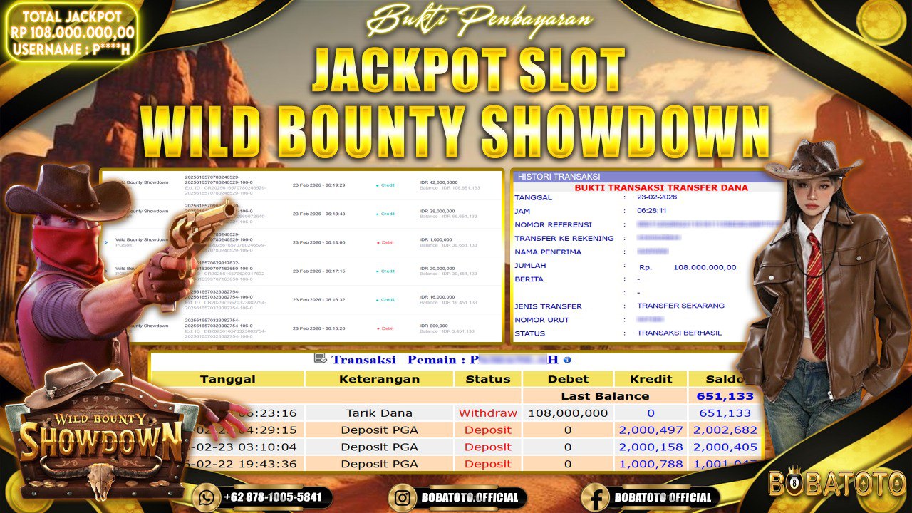 BOBATOTO JACKPOT SLOT WILD BOUNTY SHOWDOWN PG SOFT Rp.108,000,000,- LUNAS!!