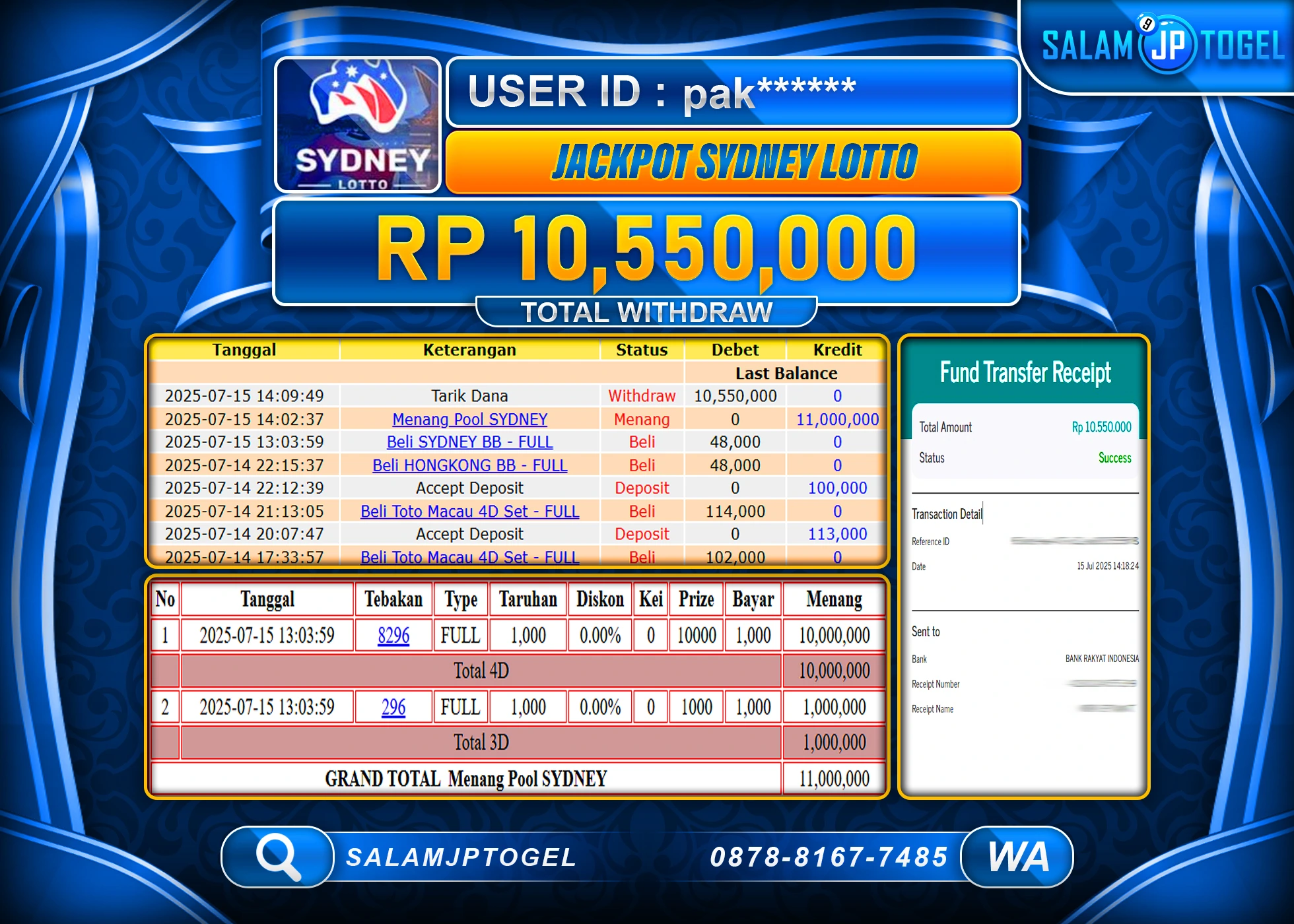 SALAMJPTOGEL MENANG TOGEL SYDNEY LOTTO Rp.10,550,000