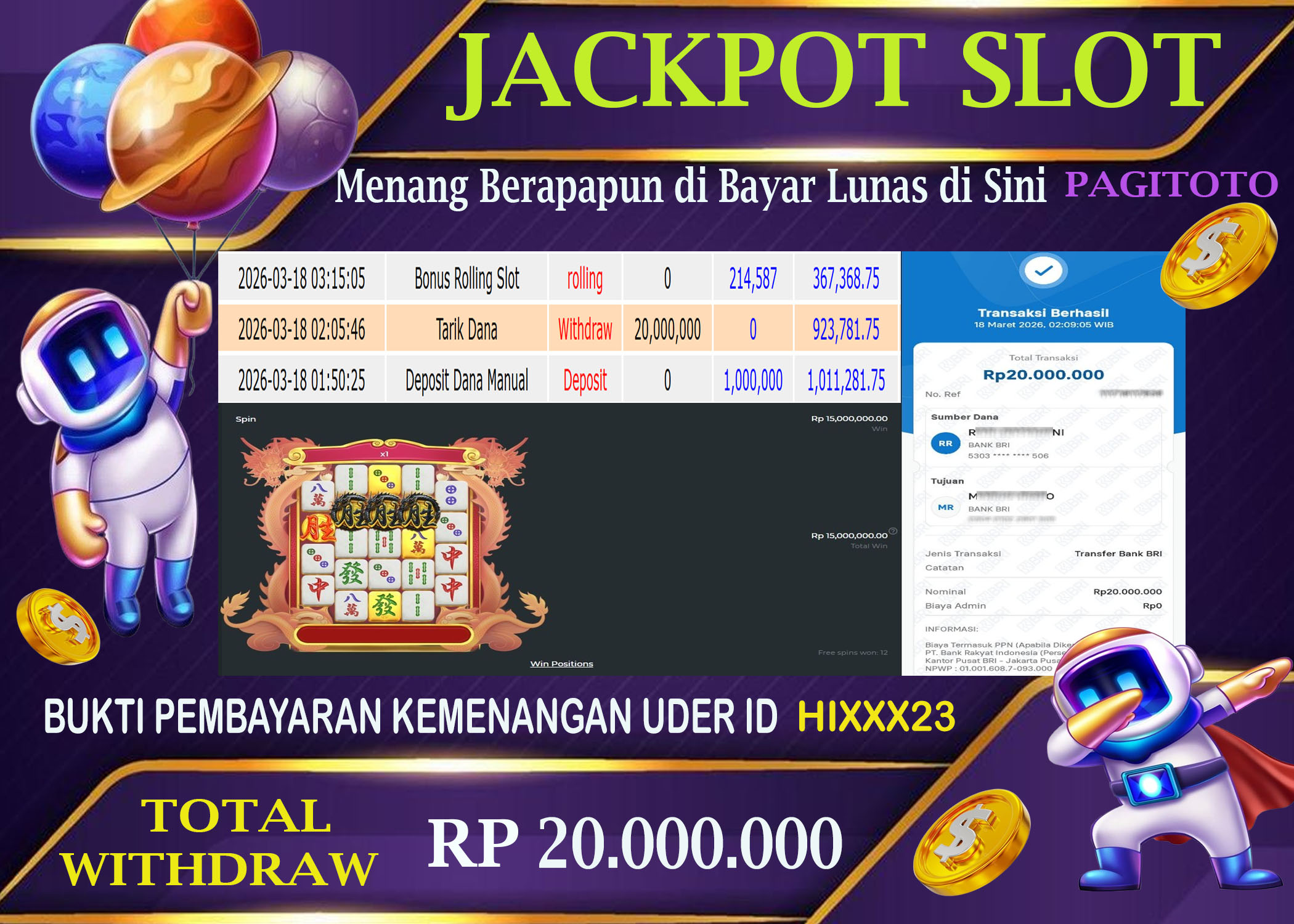 HAPPY JACKPOT MEMBER PAGITOTO SLOT MAHJONG WINS-3 BLACK SCATTER Rp  20.000.000-, - LUNAS