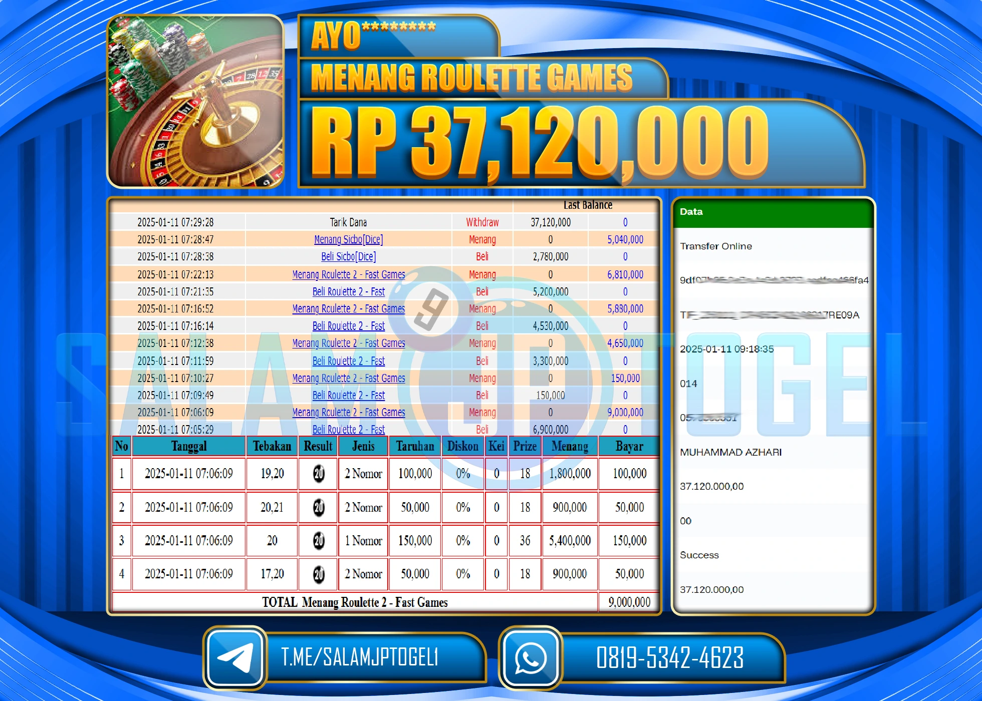 SALAMJPTOGEL MENANG ROULETTE GAMES Rp.37,120,000 LUNAS