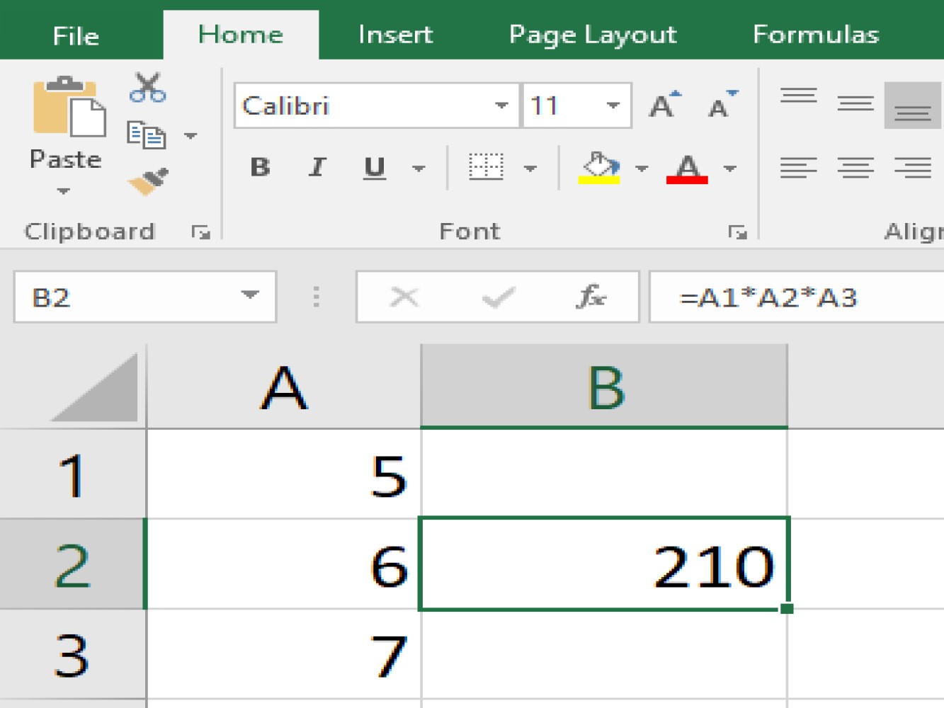 Screenshot of an Excel sample performing a multiply function using cell references