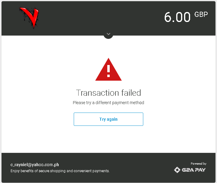 g2a your payment has failed