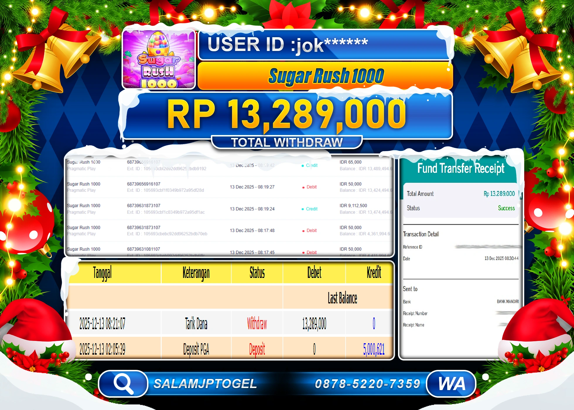 SALAMJPTOGEL JACKPOT SUGAR RUSH 1000 Rp.13,289,000 - LUNAS