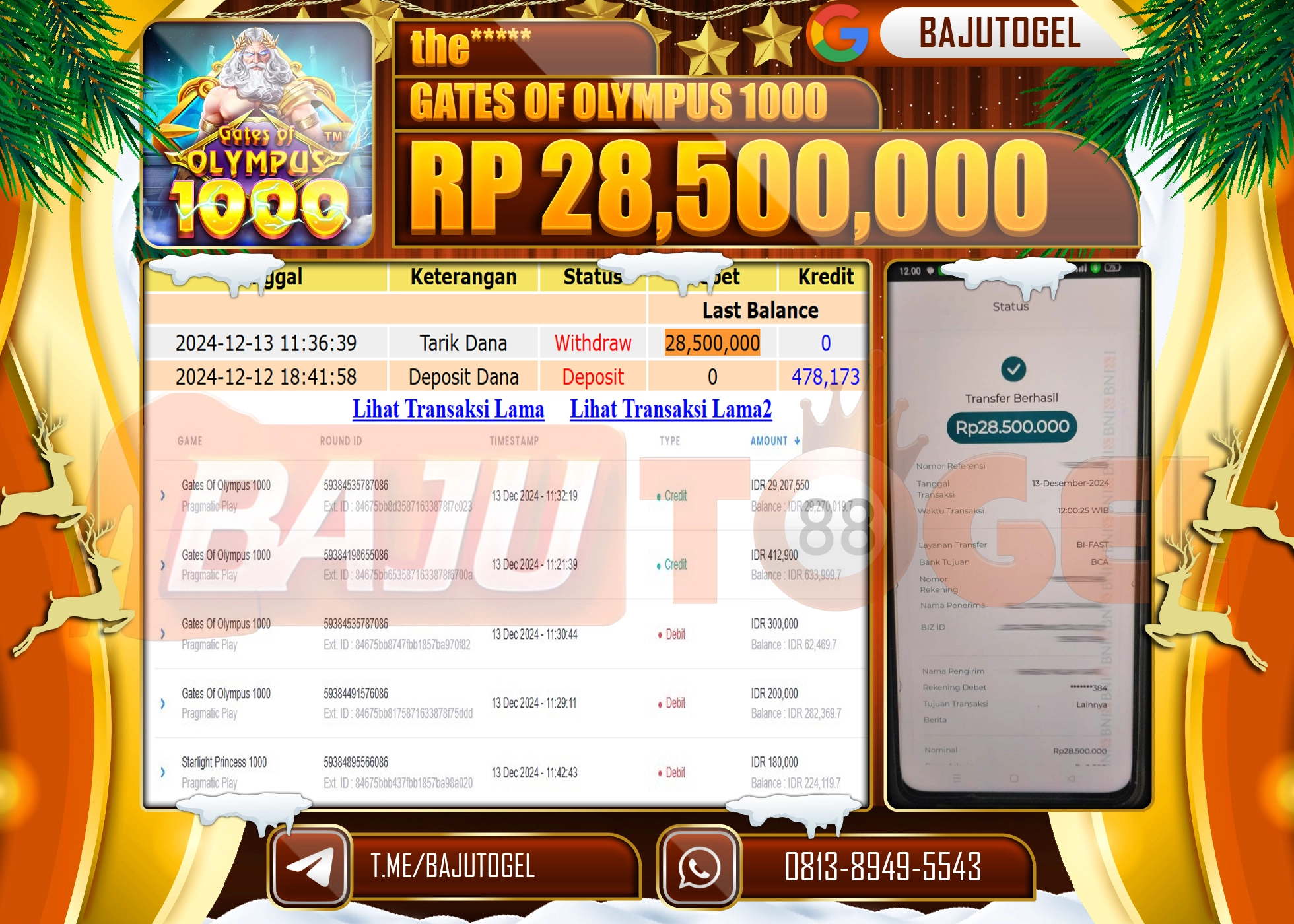 BAJUTOGEL JACKPOT GATES OF OLYMPUS 1000 Rp.28.500.000 LUNAS
