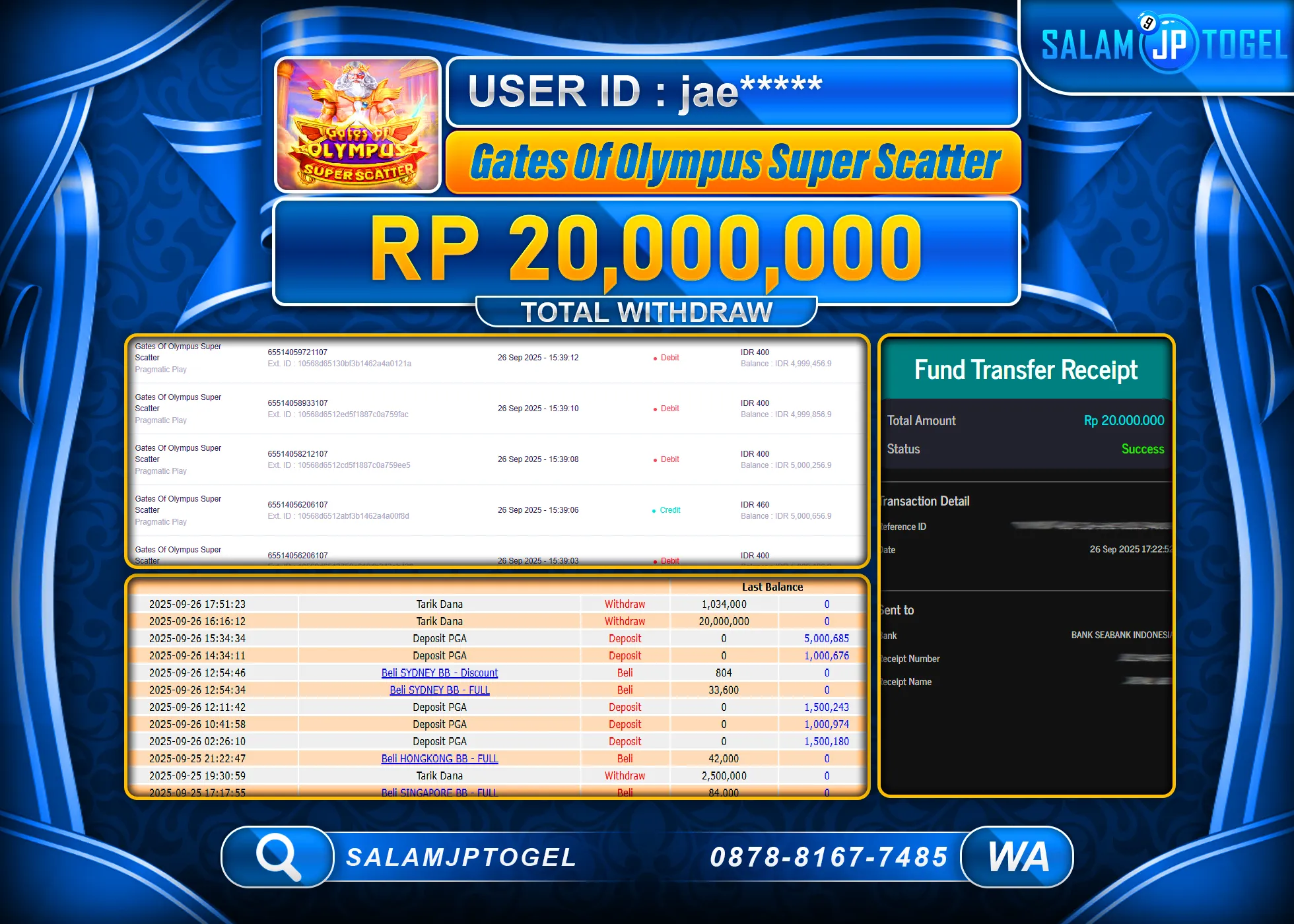 SALAMJPTOGEL MENANG Gates Of Olympus Super Scatter  Rp.20,000,000