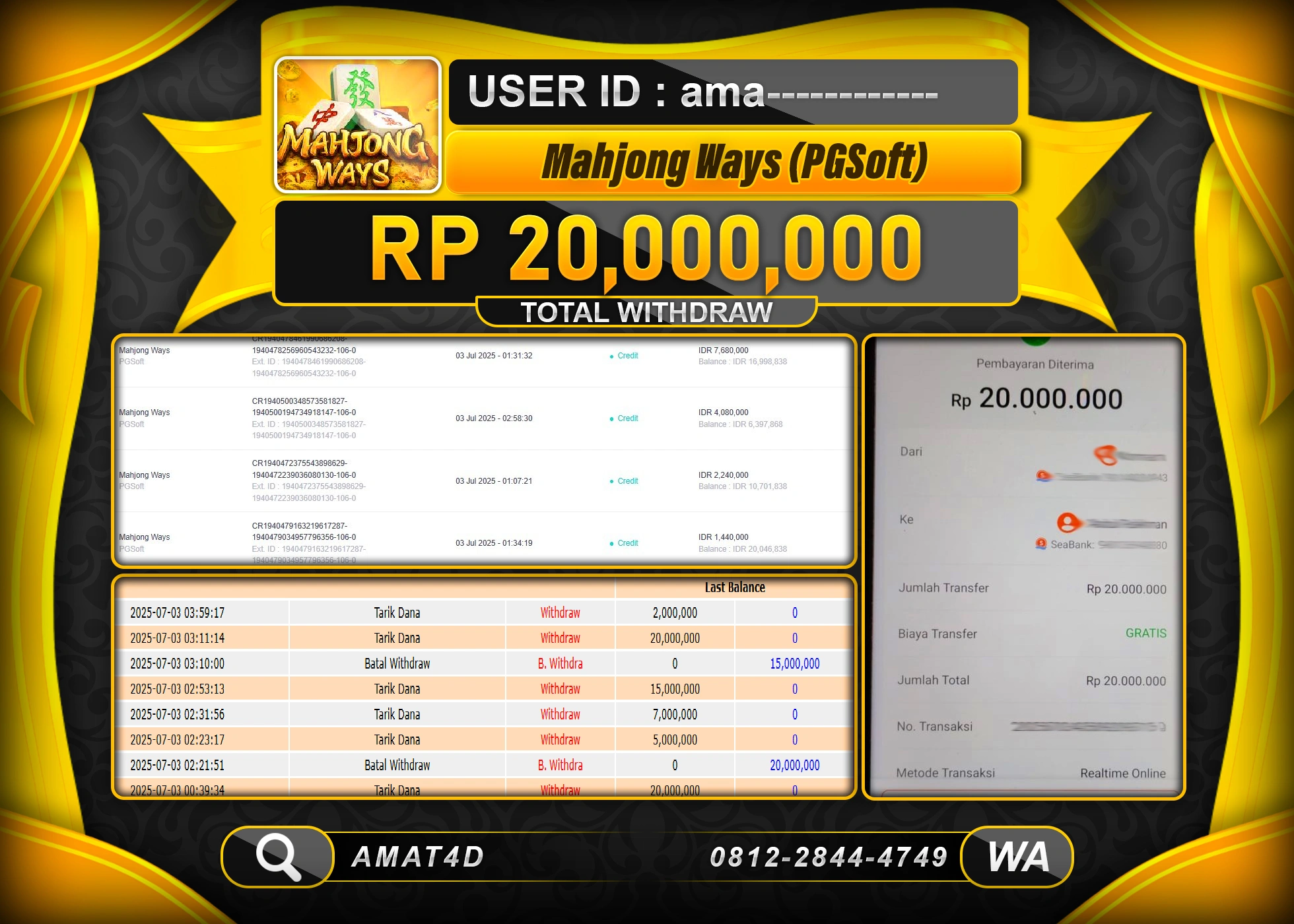 AMAT4D KEMENANGAN SLOT MAHJONG WAYS   Rp.20.000.000 BERHASIL TERBAYAR LUNAS