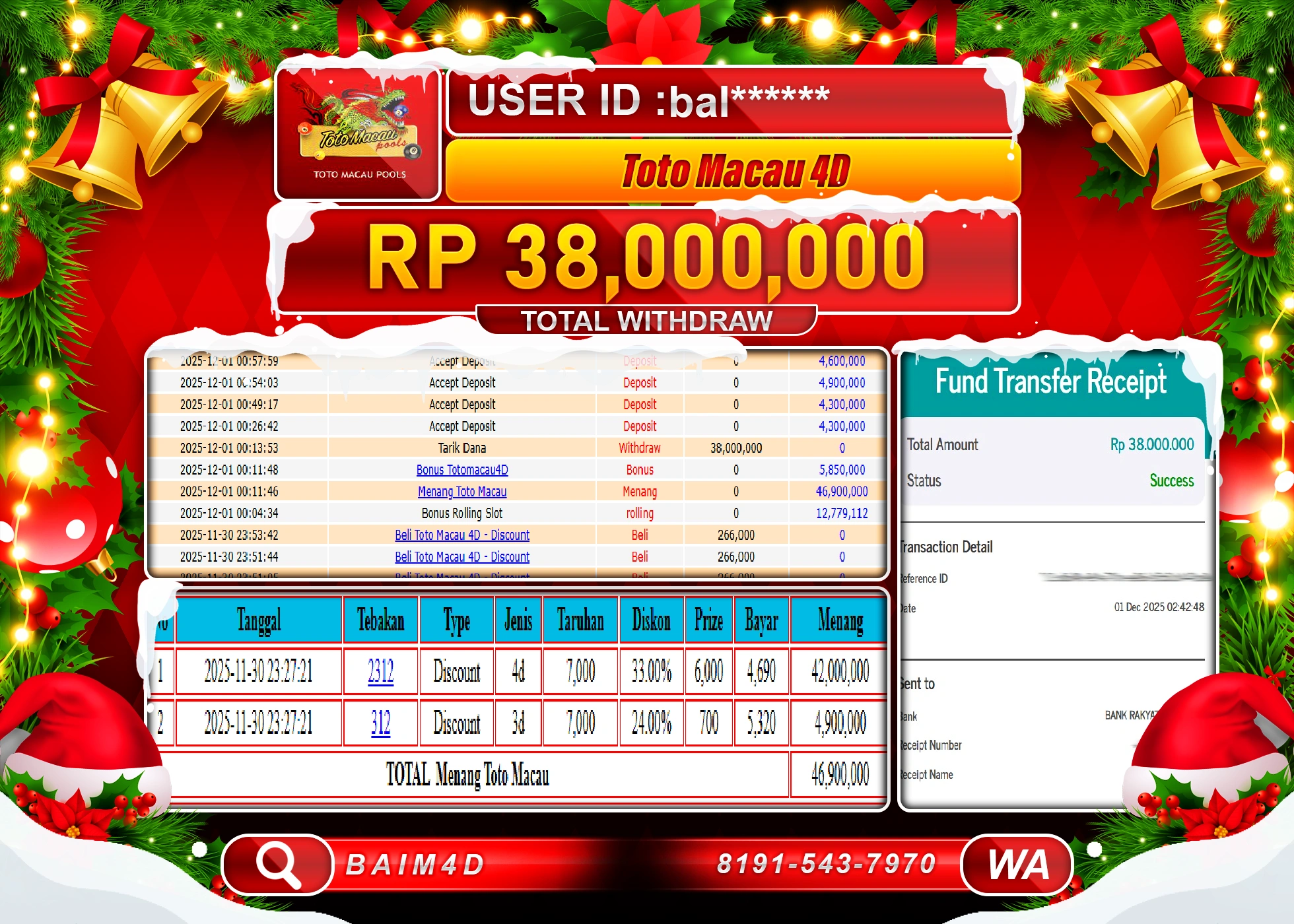 BAIM4D JACKPOT TOGEL TOTO MACAU 4D Rp.38.000,000 - LUNAS