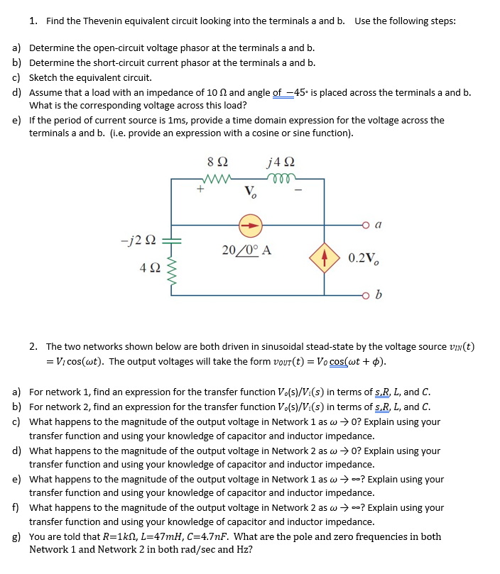 Solved 1. Find the Thevenin equivalent circuit looking into