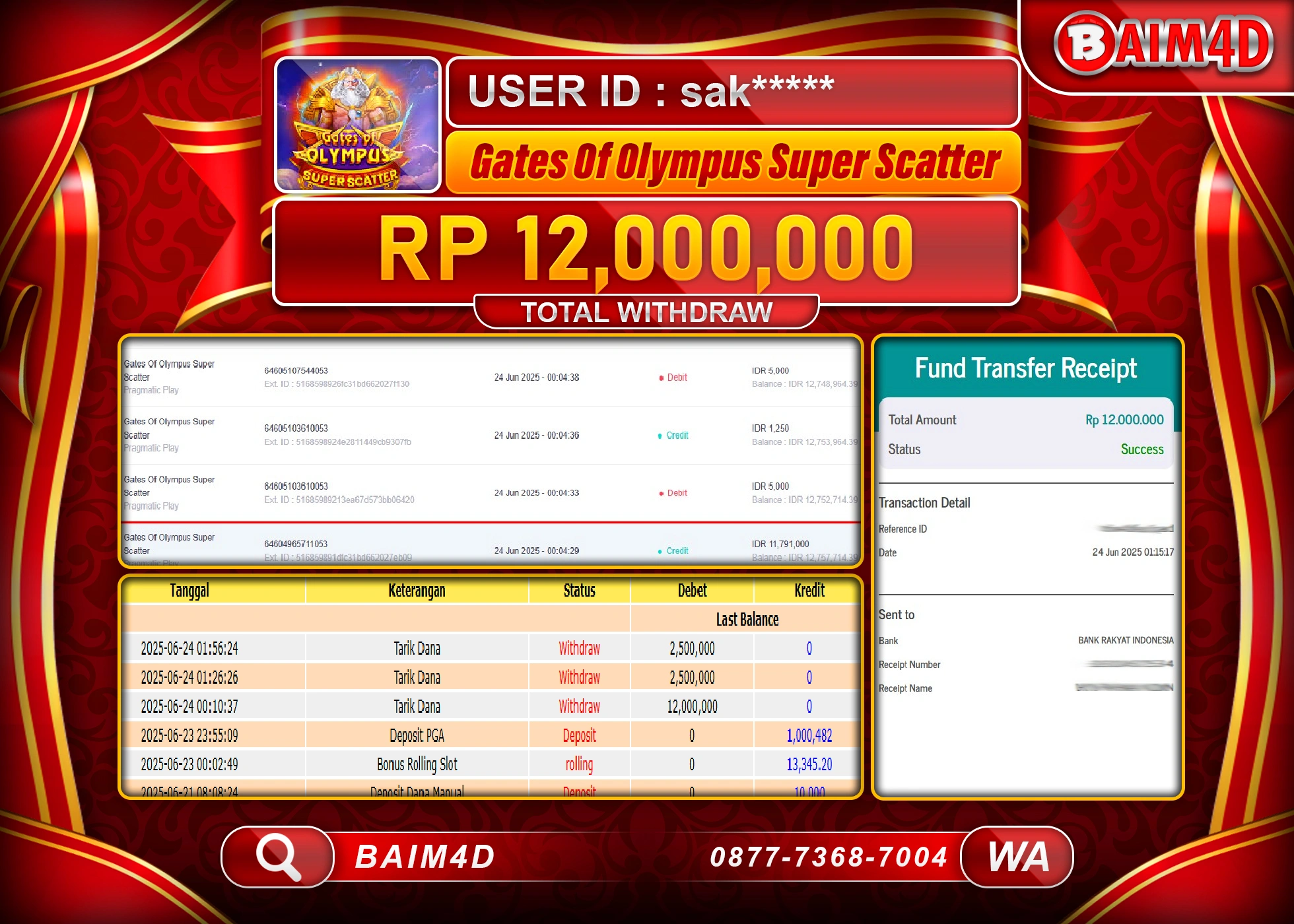 BAIM4D JACKPOT GATES OF OLYMPUS SUPER SCATTER Rp.12,000,000.- LUNAS