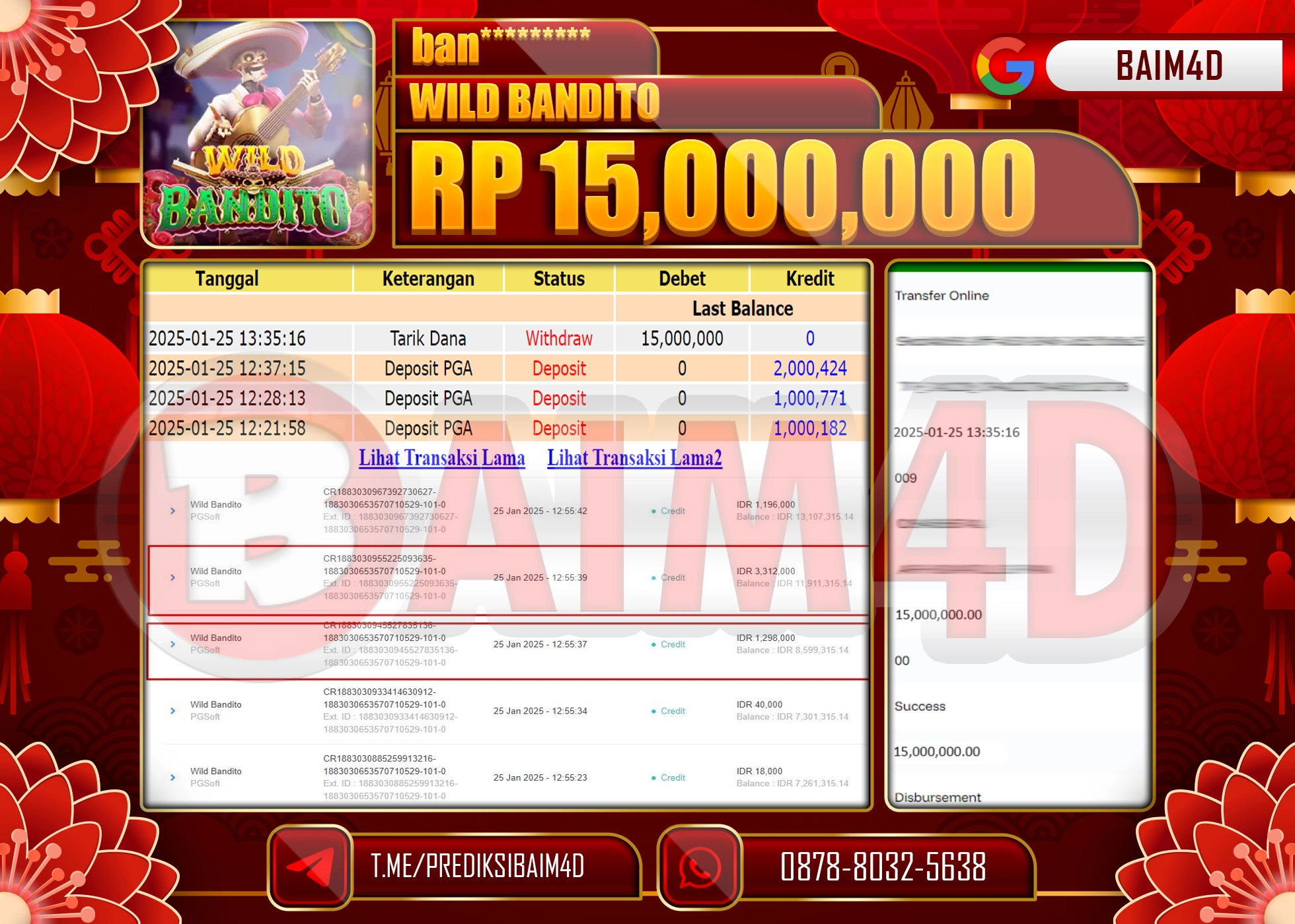 BAIM4D JACKPOT SLOT WILD BANDITO Rp.15.000,000.- LUNAS
