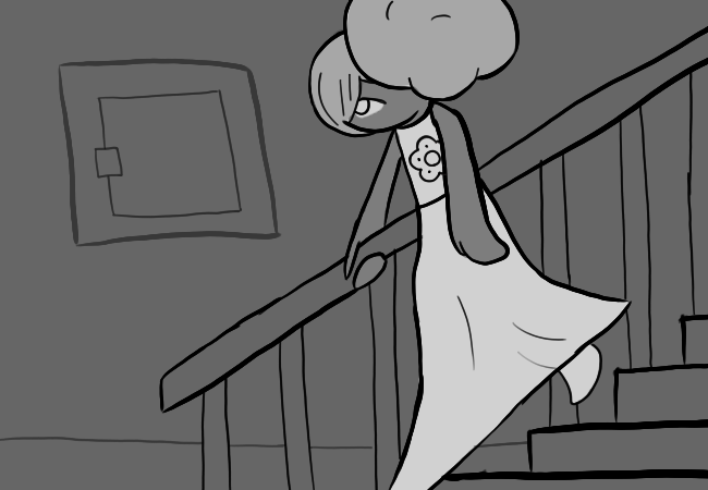 Angelica walking downstairs towards the basement Circuit Breaker