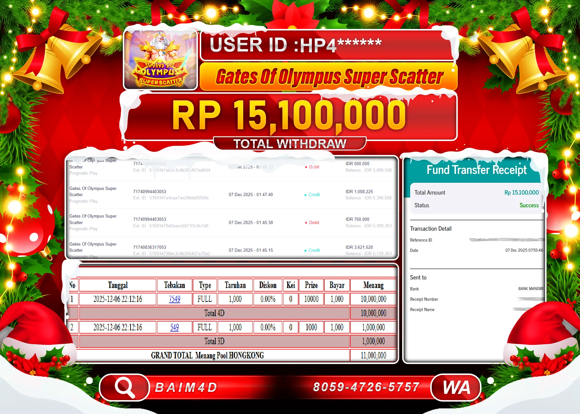 BAIM4D JACKPOT GATES OF OLYMPUS SUPER SCATTER Rp.15,100,000 - LUNAS