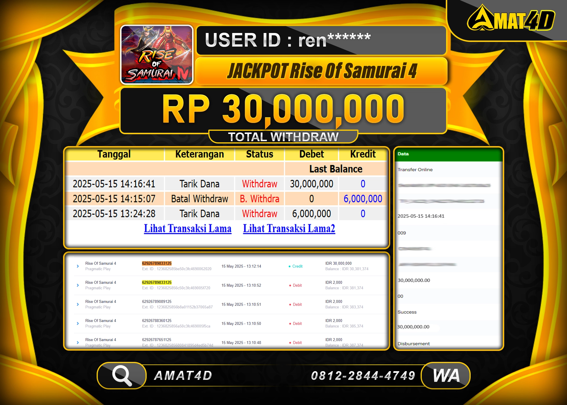 AMAT4D KEMENANGAN JACKPOT RISE OF SAMURAI 4 Rp.30.000.000 BERHASIL TERBAYAR LUNAS