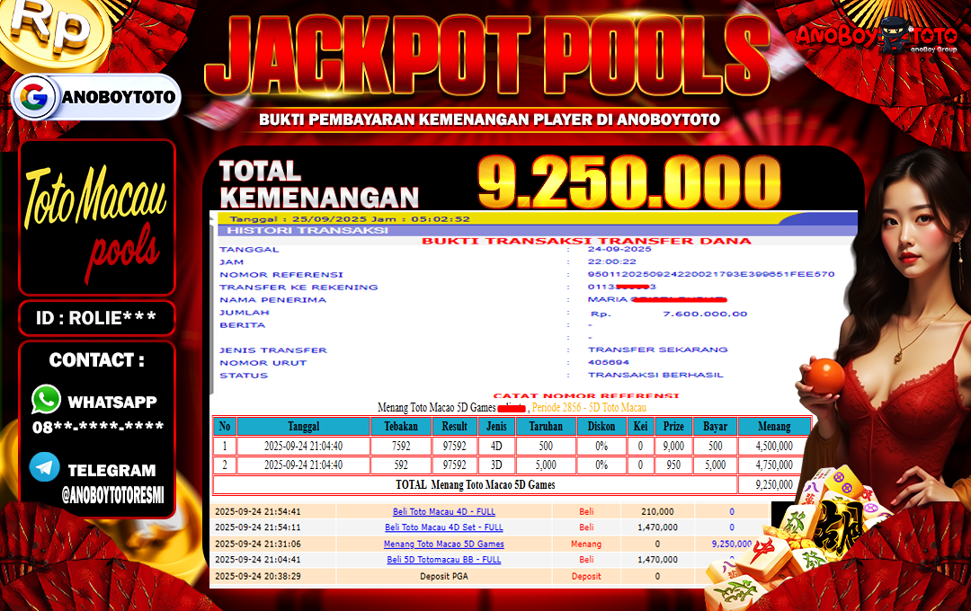 ANOBOYTOTO di Toto Macao 5D Season 2 RP.9.250.000 LUNAS