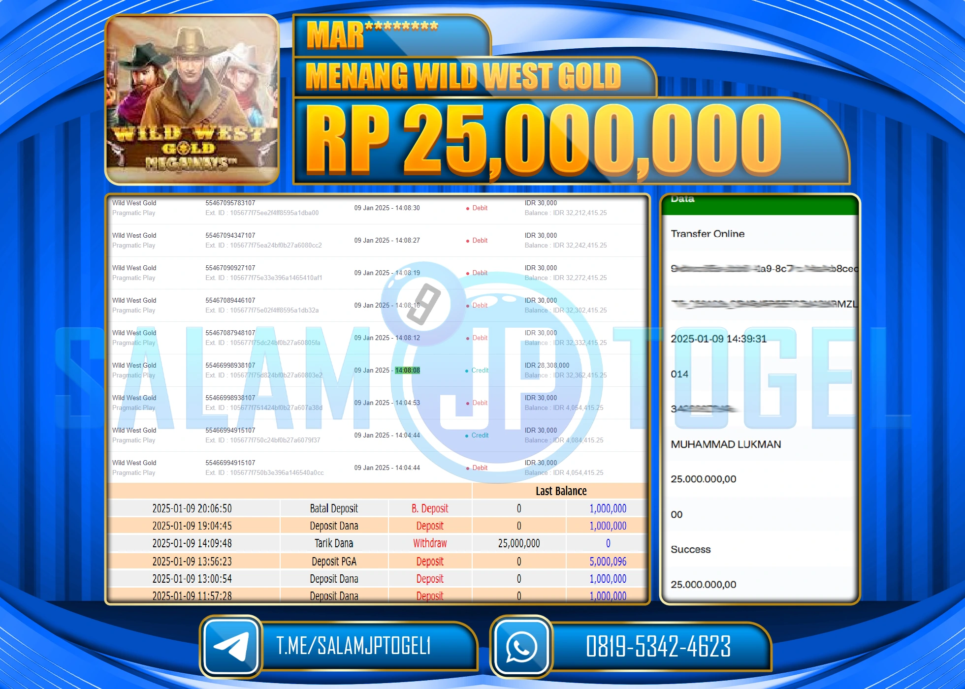 SALAMJPTOGEL MENANG WILD WEST GOLD Rp.25,000,000 LUNAS